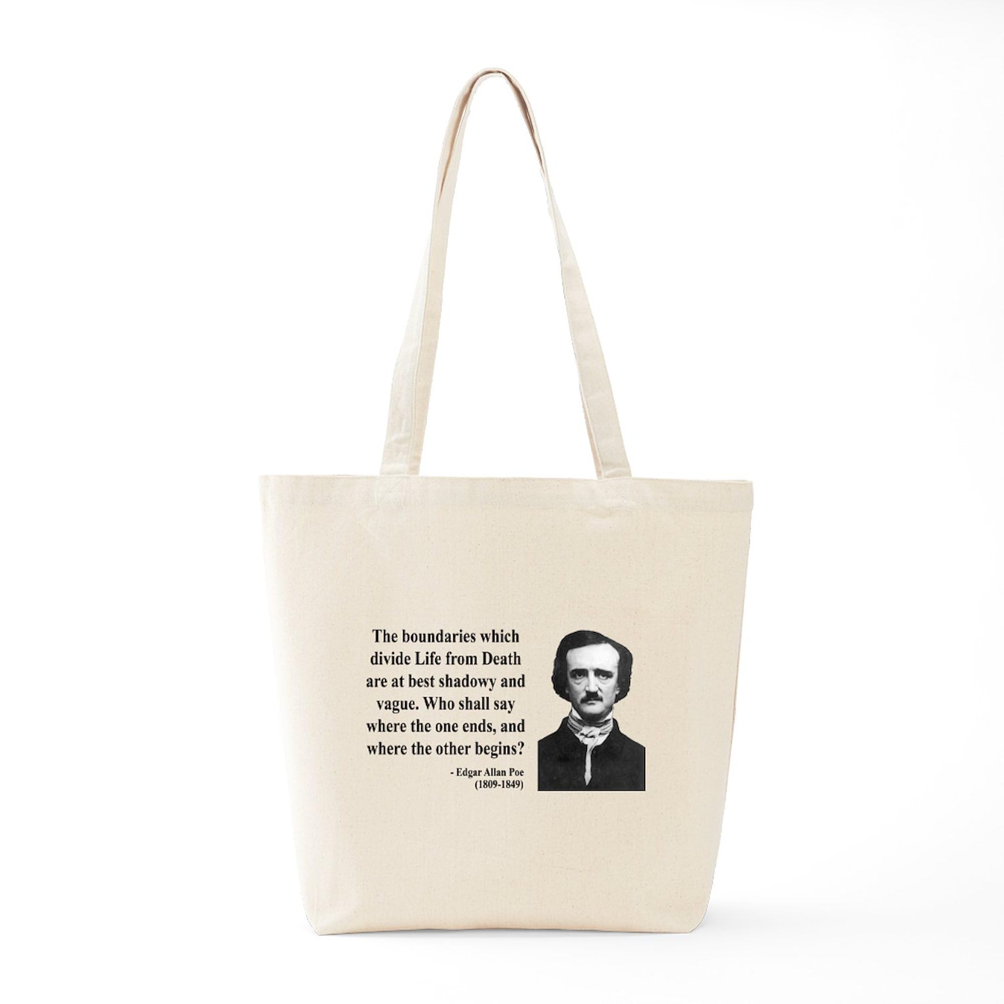 Edgar Allan Poe 16oz Canvas Tote Bag - Natural Reusable Shopping Bag for Book Lovers & Literary Fans - Perfect for Library, Bookstore & Coffee Shop Outings