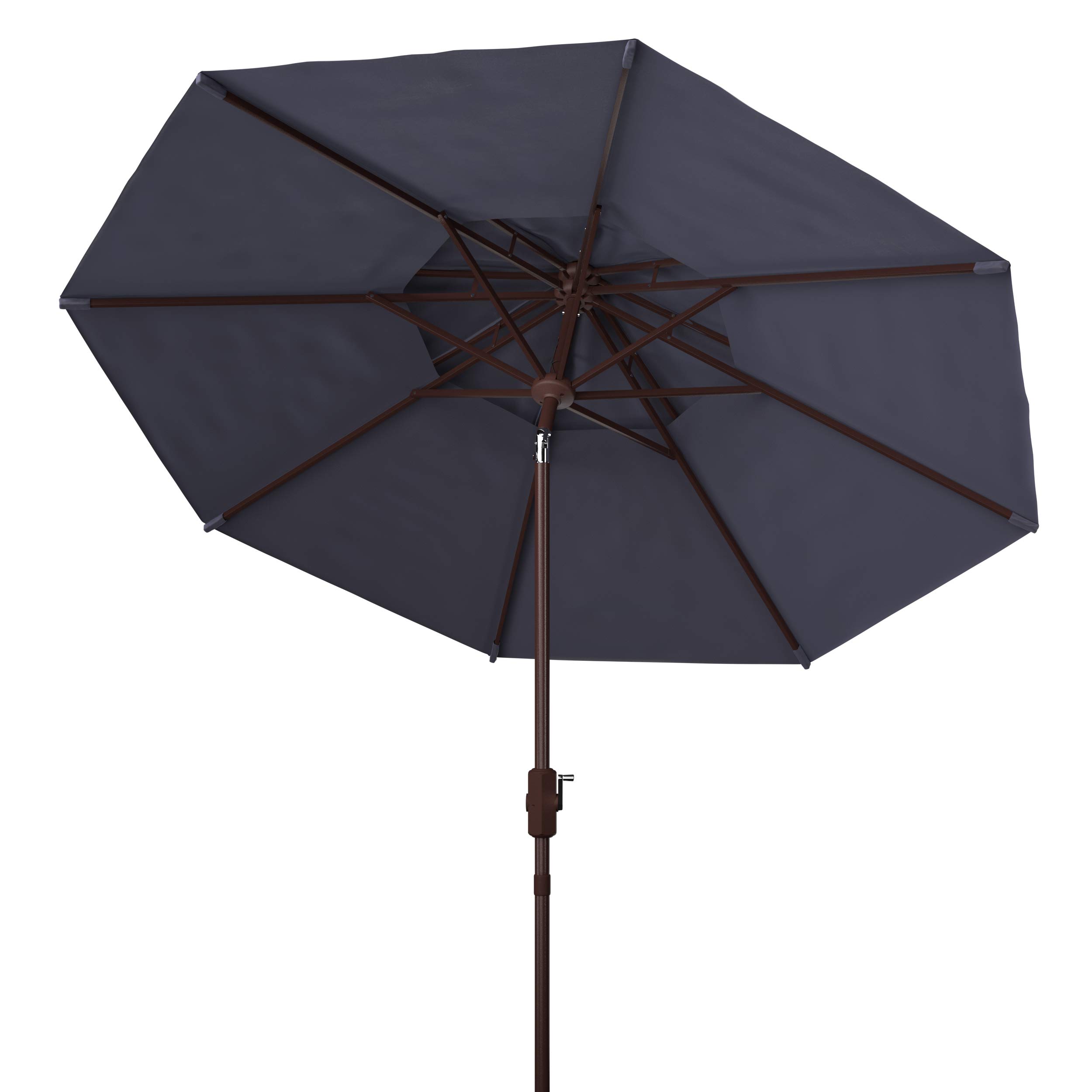 SAFAVIEH Outdoor Athens Navy & White 9-Foot Double Top Crank Patio Umbrella with UV Protection - Perfect for Poolside, Backyard, and Outdoor Dining Areas