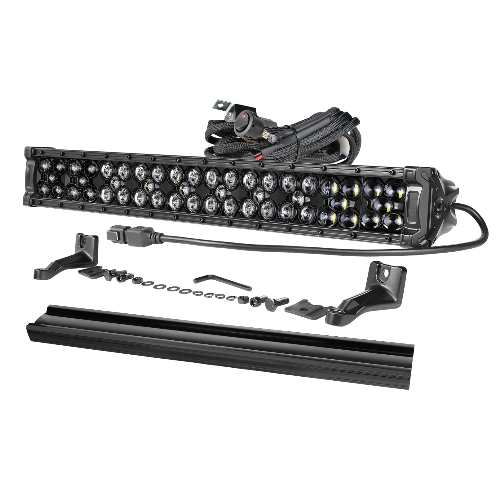 OFFROADTOWN 20 Inch 350W LED Light Bar with Wiring Harness - IP68 Waterproof Off-Road Driving Light for Trucks, ATVs, UTVs, SUVs - Durable Black Cover Fog Work Light for Night Driving, Camping & Outdoor Adventures