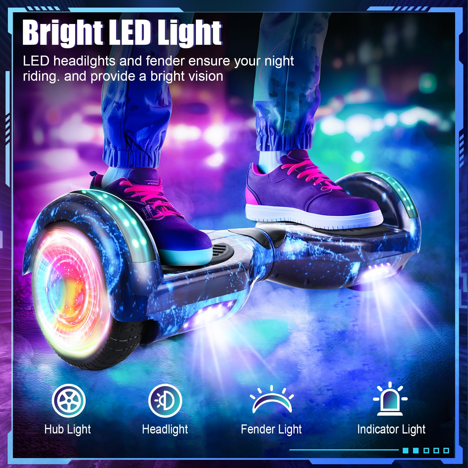 Self Balancing Scooter with Bluetooth & Colorful LED Lights - Electric Hoverboard for Kids, Teens & Adults - Perfect for Commuting, Fun Rides & Outdoor Adventures
