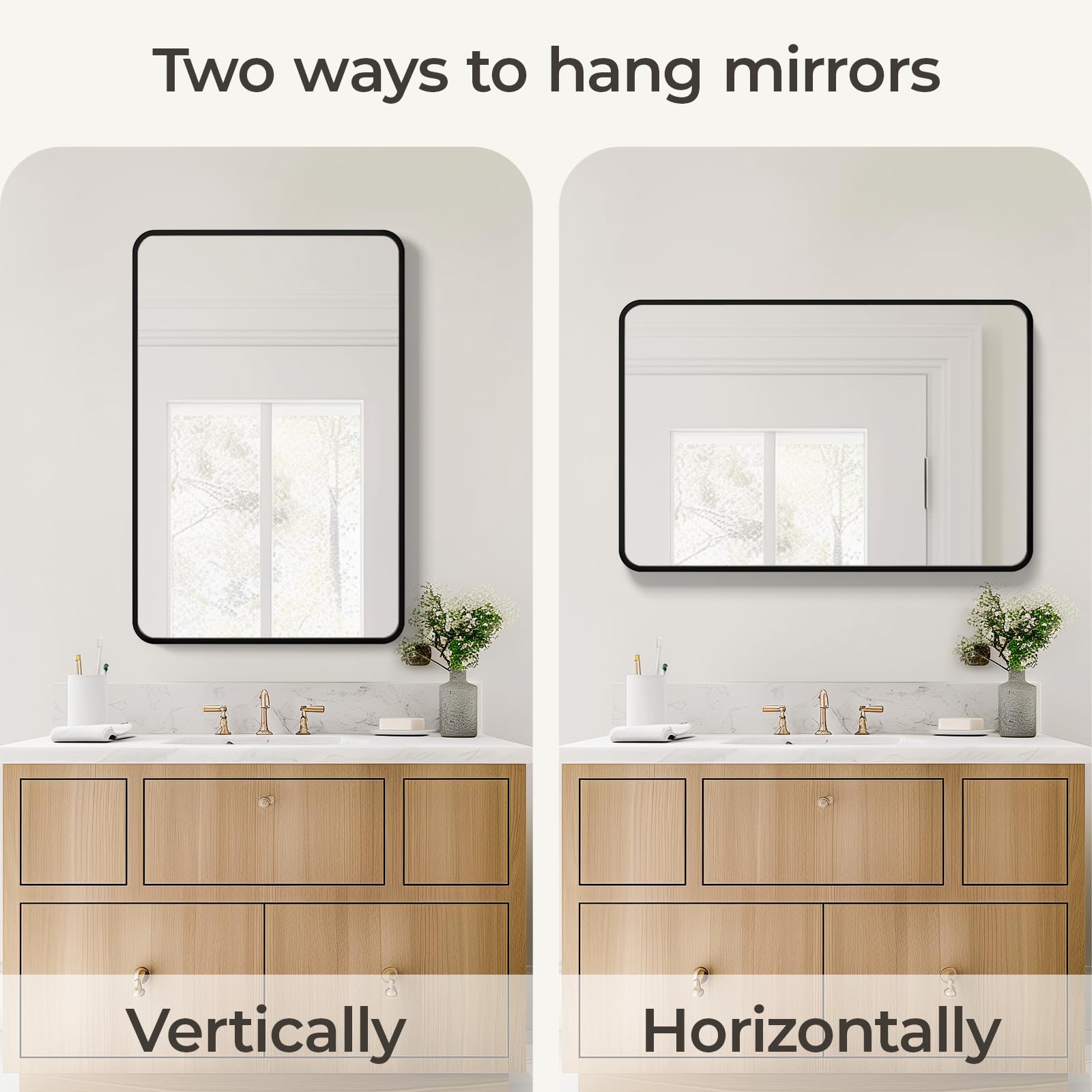 USHOWER 24x36 Inch Black Metal Frame Rectangle Bathroom Mirror - Over Sink Vanity Mirror with Wall Mount, Modern Farmhouse Style for Bathroom Decor & Makeup Area