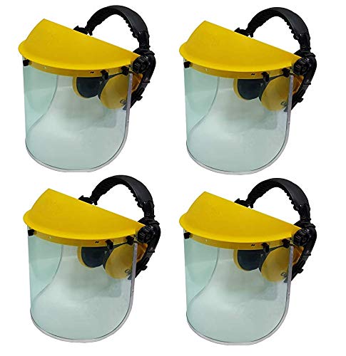 4 Pack Jasper Browguard Face Shield with Clear Visor & Ear Muffs - ANSI Z87.1 & CE EN1731 Certified - Safety Goggles for Construction, Woodworking, and Industrial Use