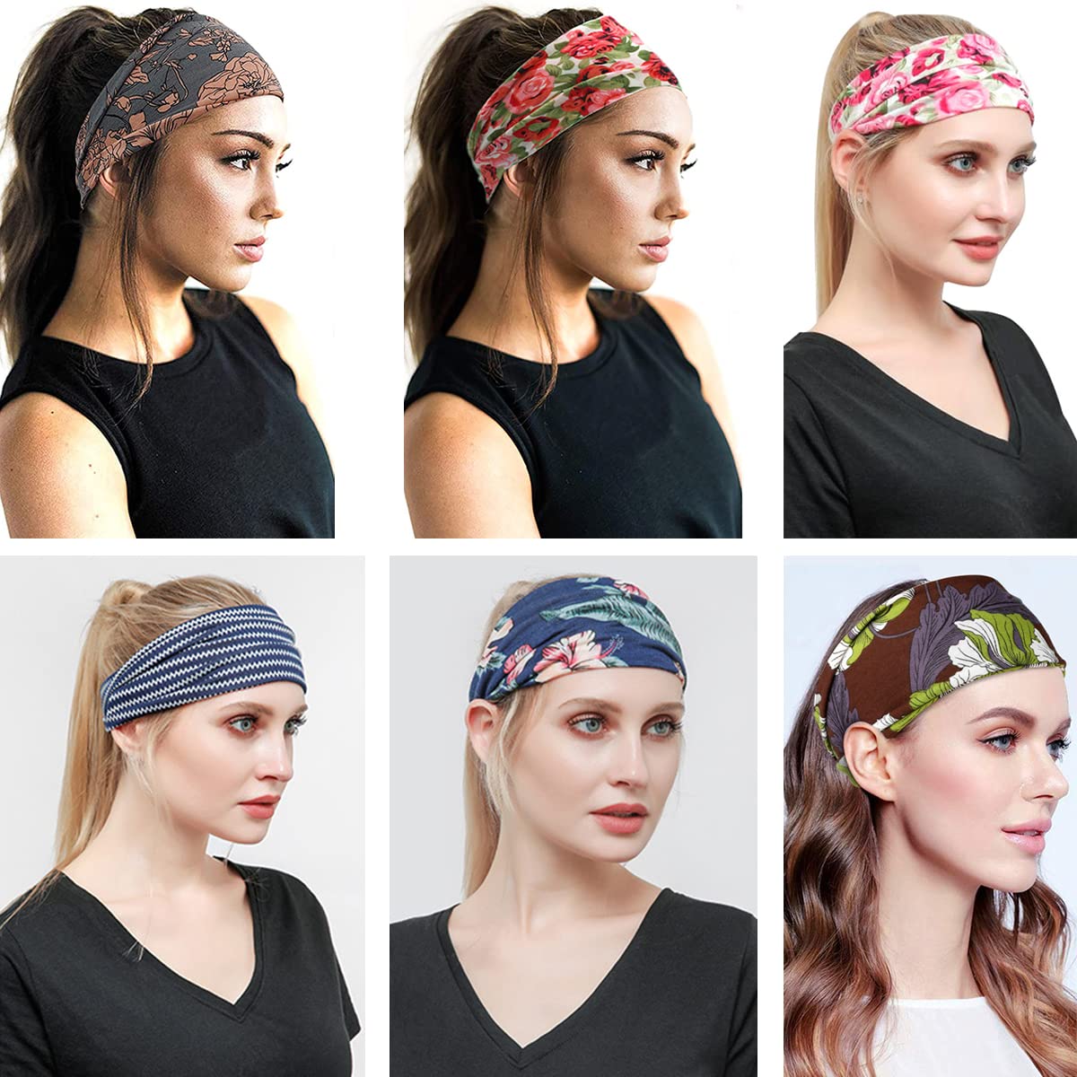 4 Pack Stretchy Soft Boho Headbands for Women - Floral Yoga Sports Hair Accessories - Fashionable Head Wraps for Ladies - Perfect for Workouts, Yoga, Running & Everyday Wear