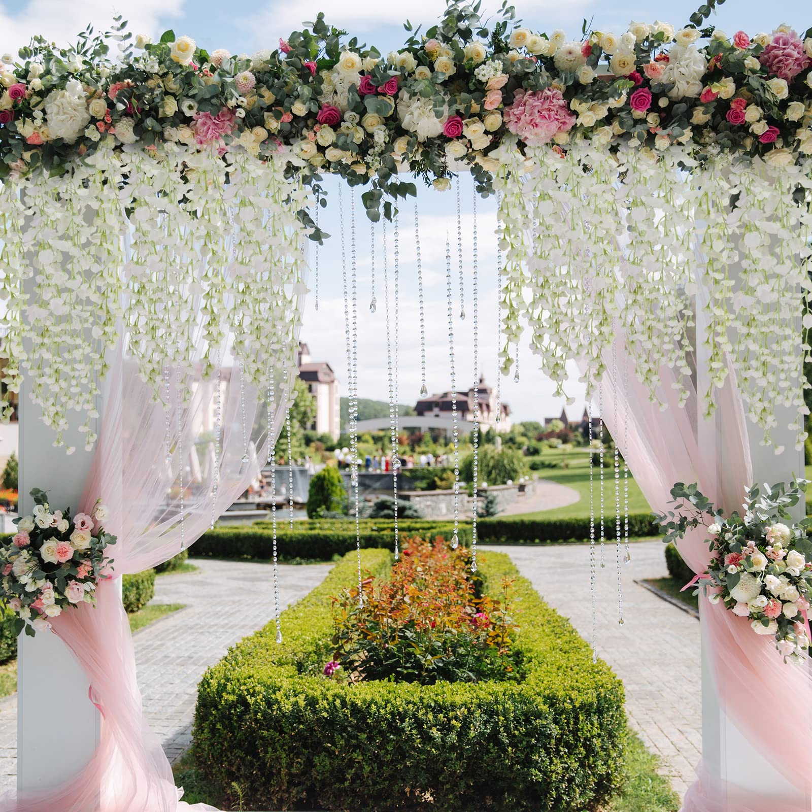 12 PCS Artificial Wisteria Hanging Flower Garland - Fake Wisteria Vine for Wedding, Party, Garden Decor - Outdoor Greenery & Office Wall Decoration (White) - Perfect for Home, Patio, and Event Backdrops