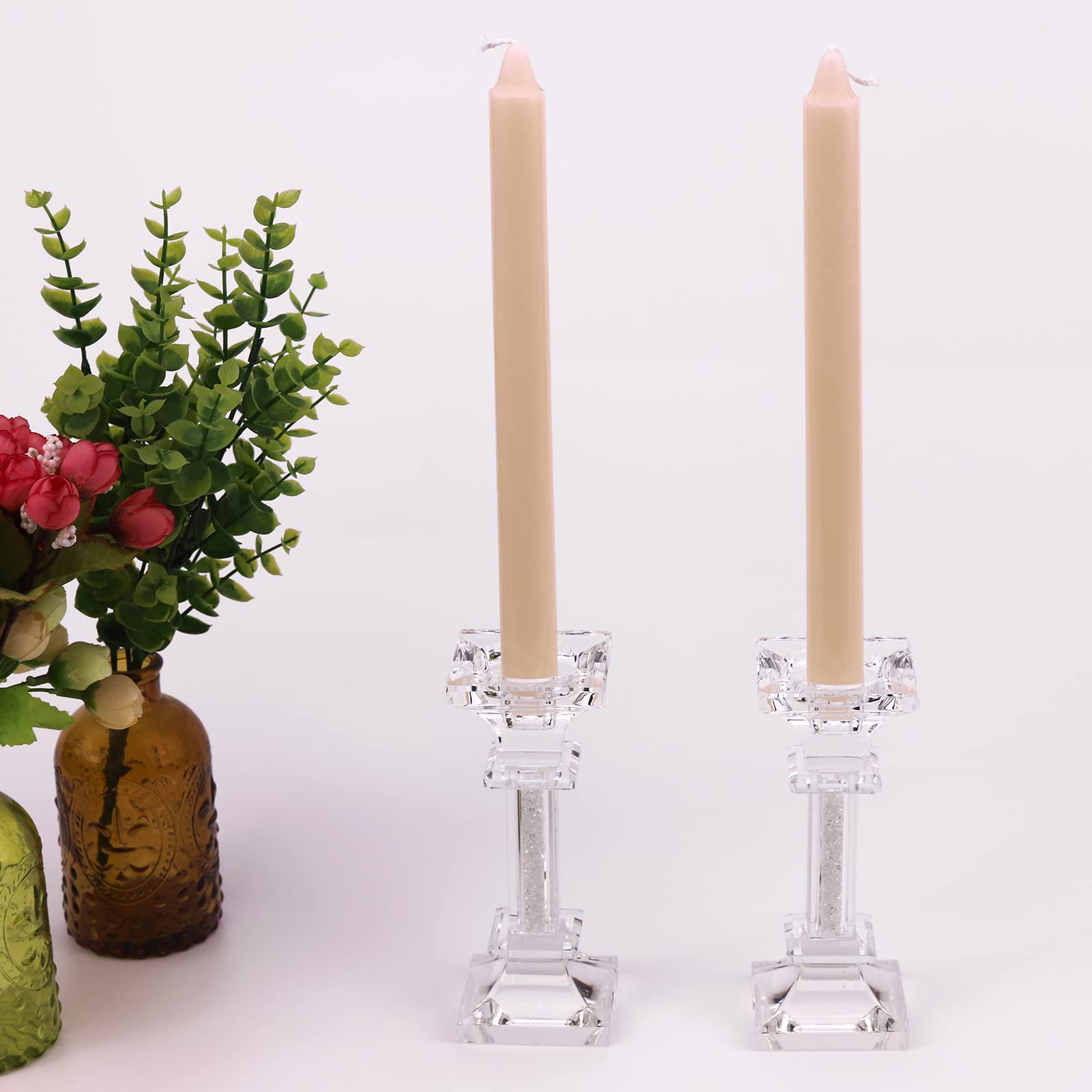 2-Pack Clear Glass Taper Candle Holders - Modern Crystal Candle Stand for Dining Table, Wedding Centerpiece, Christmas Decor & Party Lighting - Bulk Candelabra Pillar Candle Holders for Elegant Home Decor