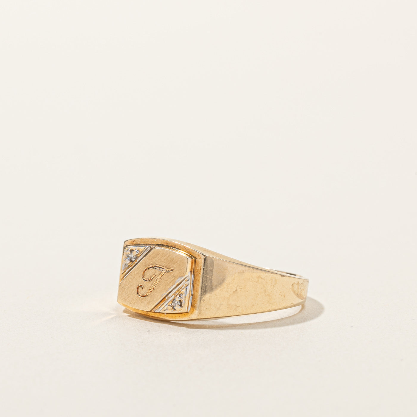 Exquisite 0.02ctw Diamond Signet Ring for Women - Size 9.5 - Elegant Gold Pinky Ring for Everyday Wear & Special Occasions