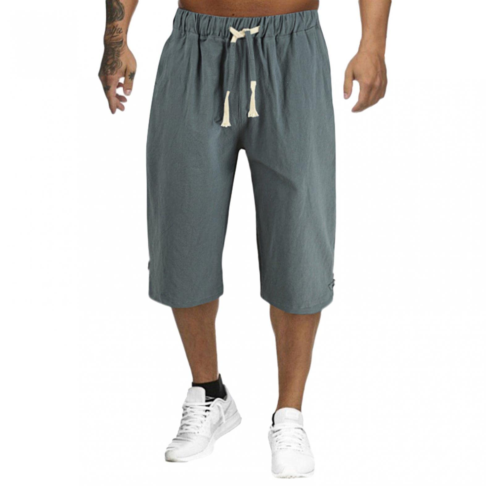 Men's 7 Inch Inseam Linen Casual Shorts - Elastic Waist with Drawstring, Gym & Workout Training Shorts for Men | Perfect for Summer, Beach, Yoga & Outdoor Activities