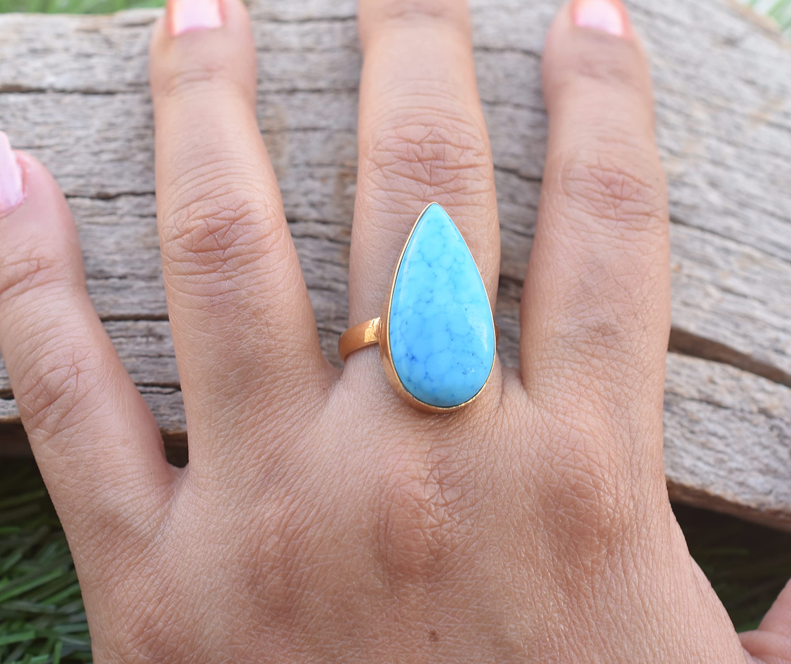 Veracity Jewelry Gold Plated Gemstone Rings for Women & Girls - Handmade Western Style Turquoise Blue Rings - Perfect Gift for Birthday, Anniversary, Wife, Mom, Girlfriend, Sister - Ideal for Casual Wear, Date Night, and Special Occasions
