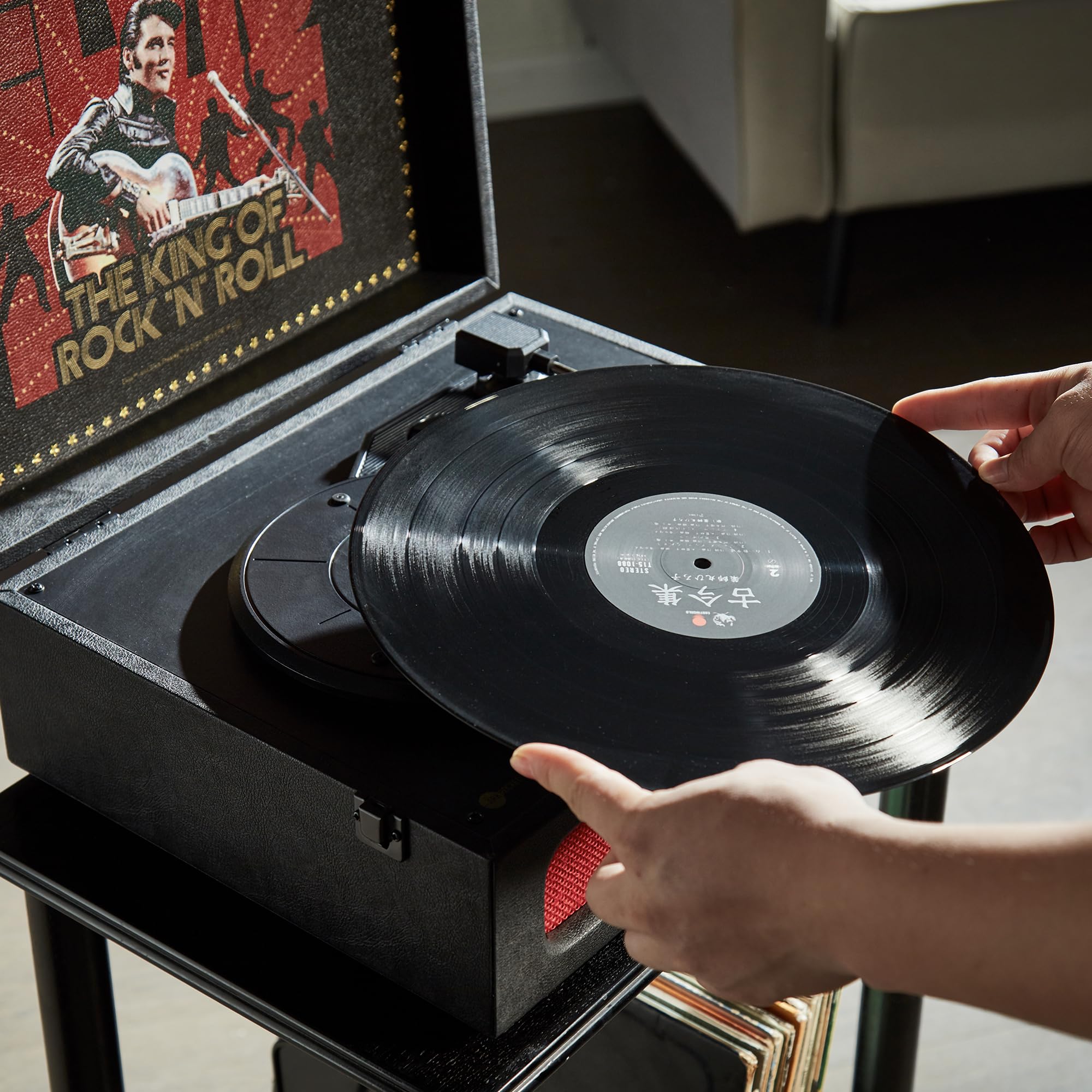 Arkrocket x Elvis Bluetooth Portable Record Player - 3-Speed Turntable with Bluetooth Input/Output, Built-in Speakers & Magnetic Cartridge | Auto Off Feature | Perfect for Home Entertainment, Vinyl Collectors & Elvis Presley '68 Special Edition Fans