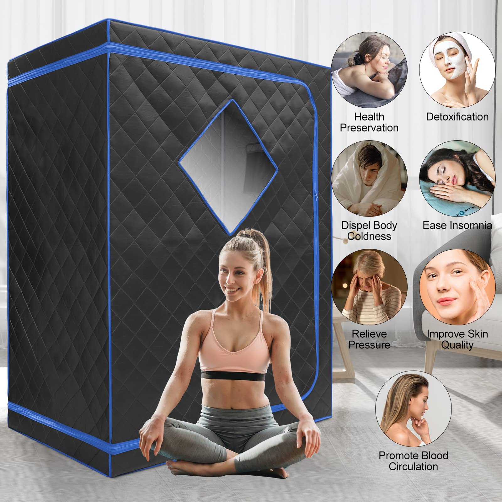 ZONEMEL Oversize Portable Far Infrared Sauna for Home - Large 1-2 Person Spa with Remote Control | Detox & Relaxation Therapy | Includes 2 Folding Chairs | Perfect for Home Gym, Yoga Studio & Personal Wellness Retreat