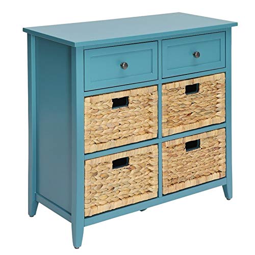BOWERY HILL 6-Drawer Accent Chest & Console Table with 4 Wicker Baskets in Teal - Perfect for Bedroom, Living Room or Entryway Storage