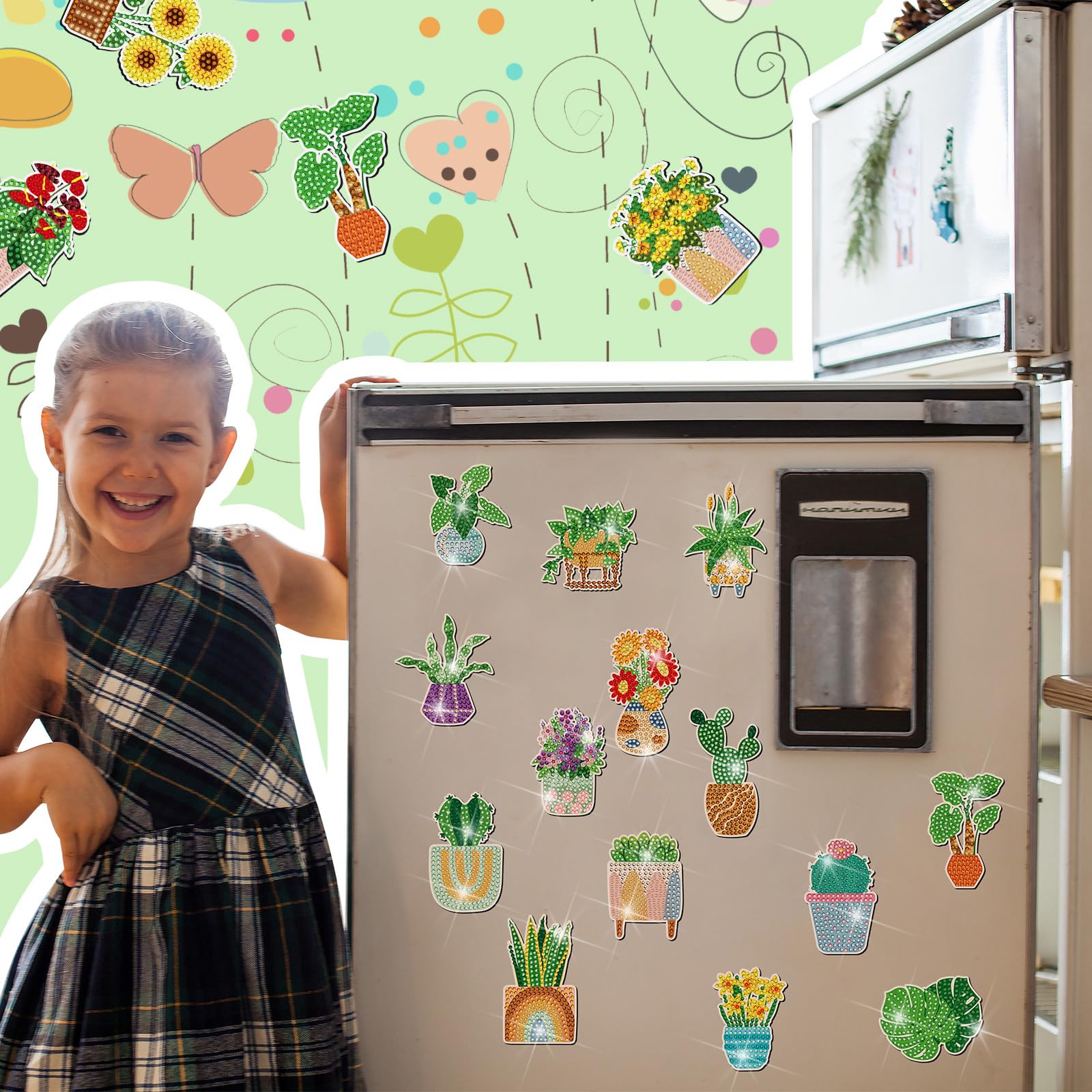 Remuuly 30 Pcs Diamond Painting Magnets Kit - Spring Themed DIY Art Crafts with Animal, Flower & Cupcake Rhinestones for Adults - Refrigerator Stickers & Fridge Decor - Perfect for Home Decoration, Gift Giving & Relaxation Activities (Spring Collection)
