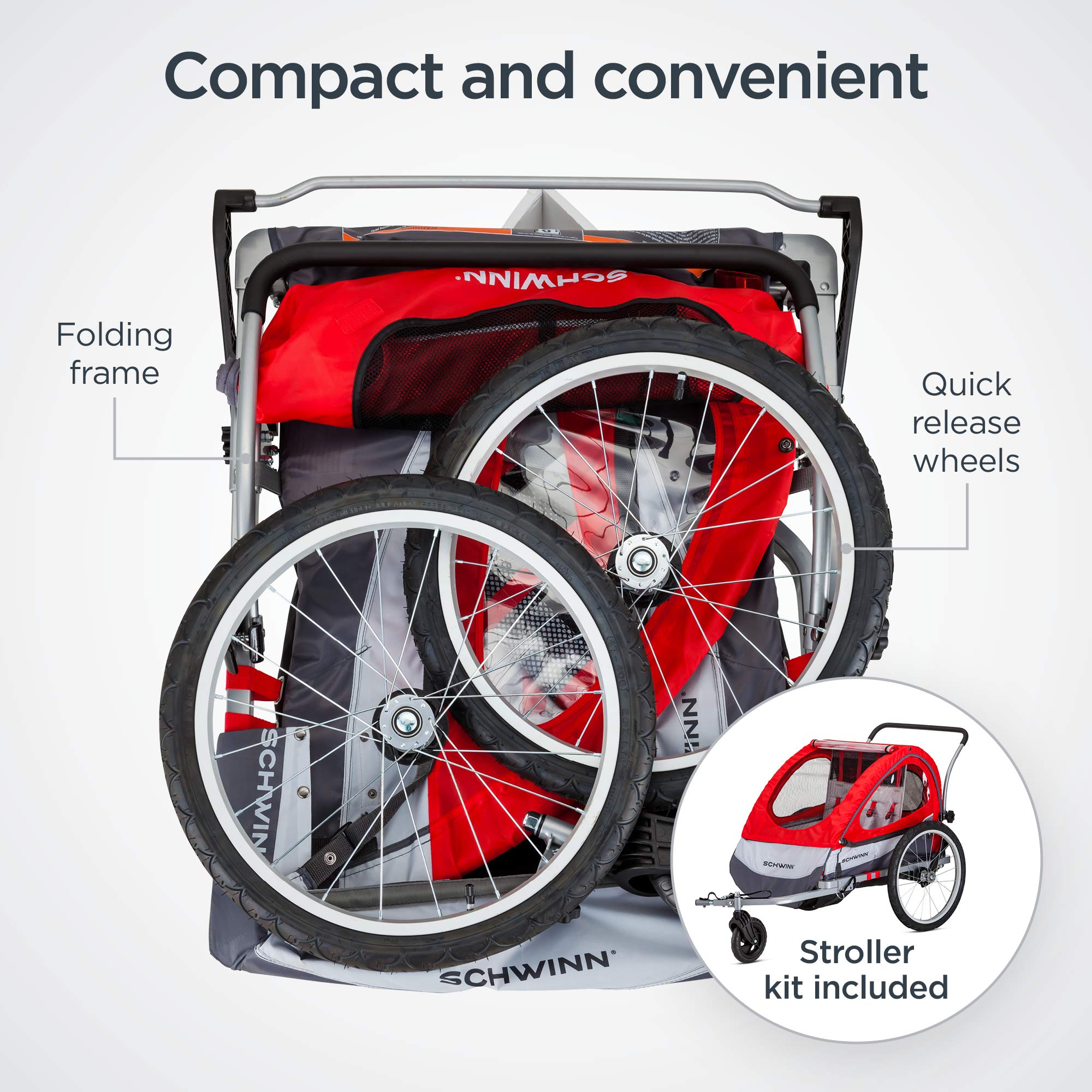 Schwinn Joyrider Echo & Trailblazer Bike Trailer for Kids - Single/Double Seat Baby Carrier with Canopy, 16/20