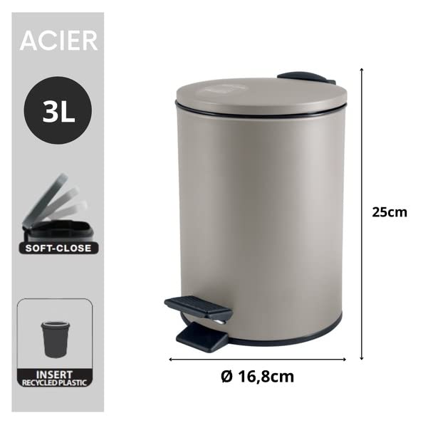 Spirella - Adelar 13 Gallon Stainless Steel Trash Can with Lid, Taupe - Modern Kitchen & Office Waste Bin for Home & Commercial Use