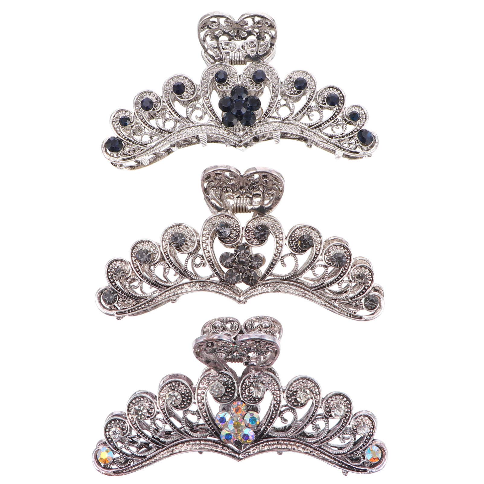 3pcs Rhinestone Hair Claw Clips for Women - Metal French Hair Grip Clips for Thick Hair - Elegant Jaw Headgear with Alloy Rhinestones - Perfect for Parties, Weddings, and Everyday Styling