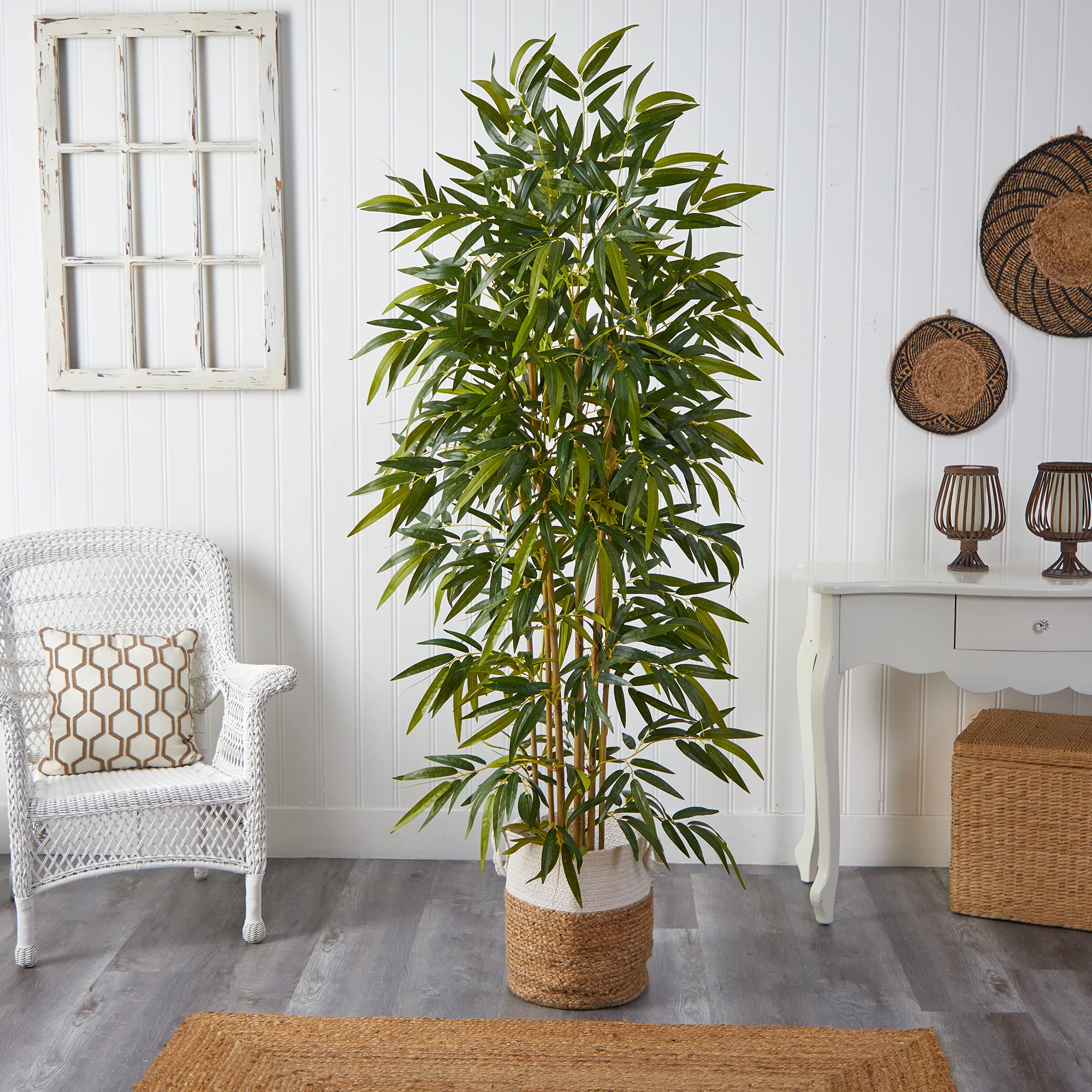 Nearly Natural 75in. Green Bamboo Artificial Tree in Handmade Jute & Cotton Planter - Perfect for Home Decor, Office, Living Room & Indoor Spaces