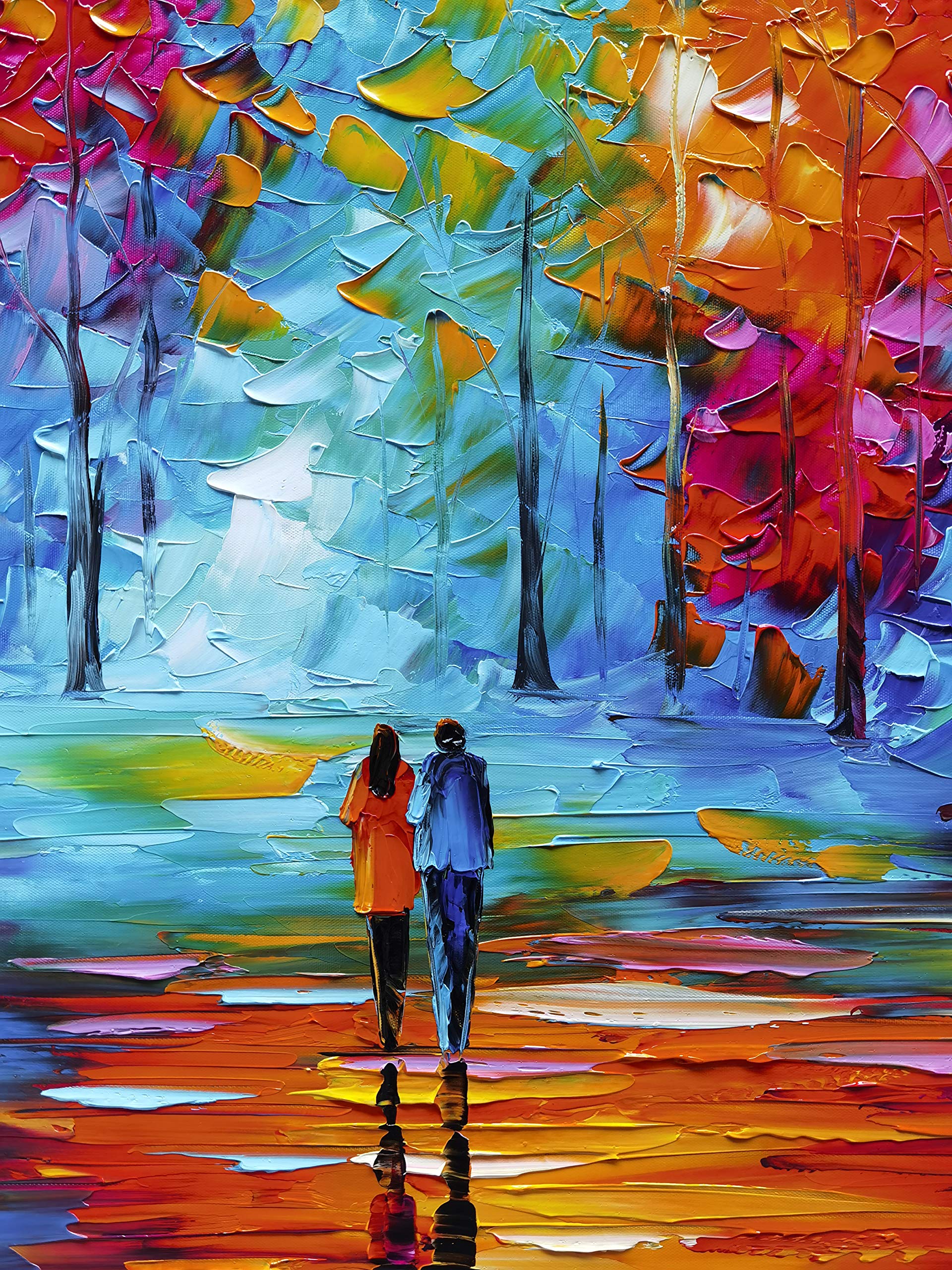 Tyed Art - Modern Abstract Landscape Oil Painting on Canvas, Textured Tree Art with Palette Knife Technique, Large Wall Art 24x48 Inch for Living Room, Bedroom & Office Decor