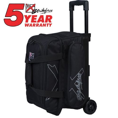 KR Strikeforce Hybrid Black Double Roller Bowling Ball Bag - Durable 2-Ball Carrier with Wheels for League Play & Tournaments - Perfect for Bowling Enthusiasts & Pro Players