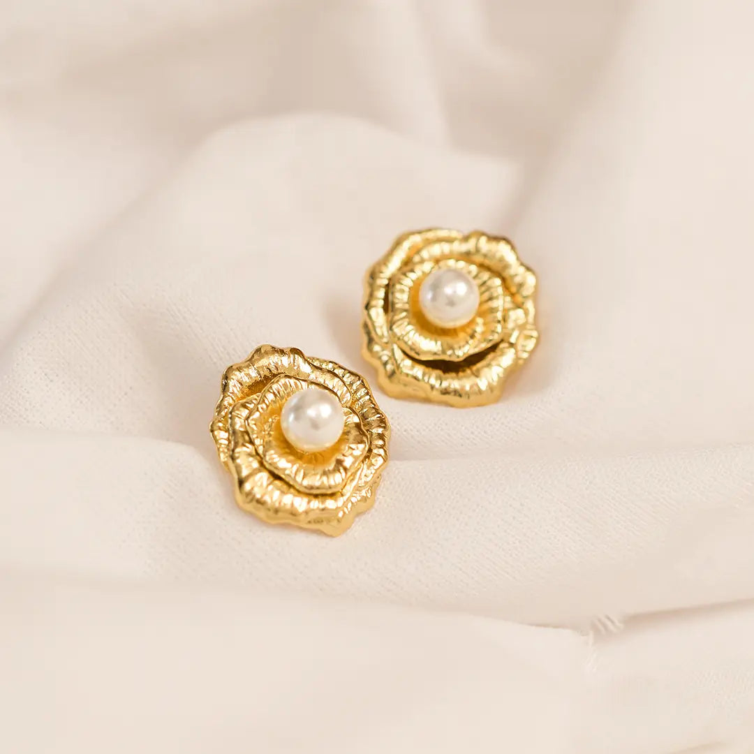 Rose Pearl Stud Earrings for Women - Elegant Freshwater Pearl Jewelry Gift for Wedding, Party & Daily Wear