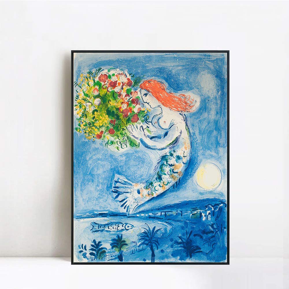 Marc Chagall Sunshine Flowers Giclee Print - 20x28 Inch Framed Wall Art Canvas, Surrealism Home Decor for Living Room & Office (Black Slim Frame) | Perfect for Modern Interior Design & Art Lovers Gifts