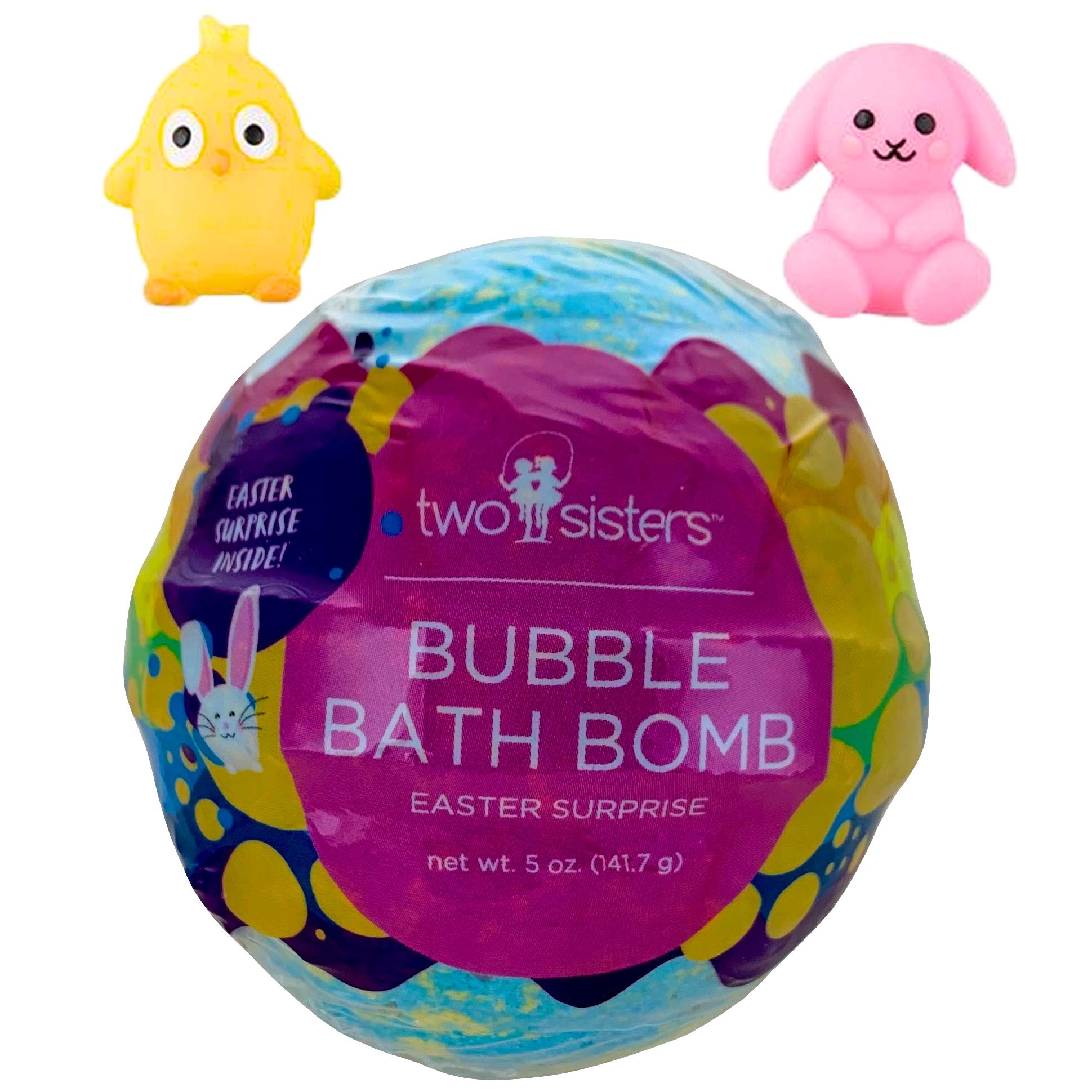 Two Sisters Spa Easter Bubble Bath Bomb for Kids - Large 99% Natural Fizzy Bath Bomb with Surprise Toy Inside | Moisturizes Dry & Sensitive Skin | Releases Color, Scent & Bubbles | Perfect for Easter Gifts, Birthday Parties & Relaxing Bath Time