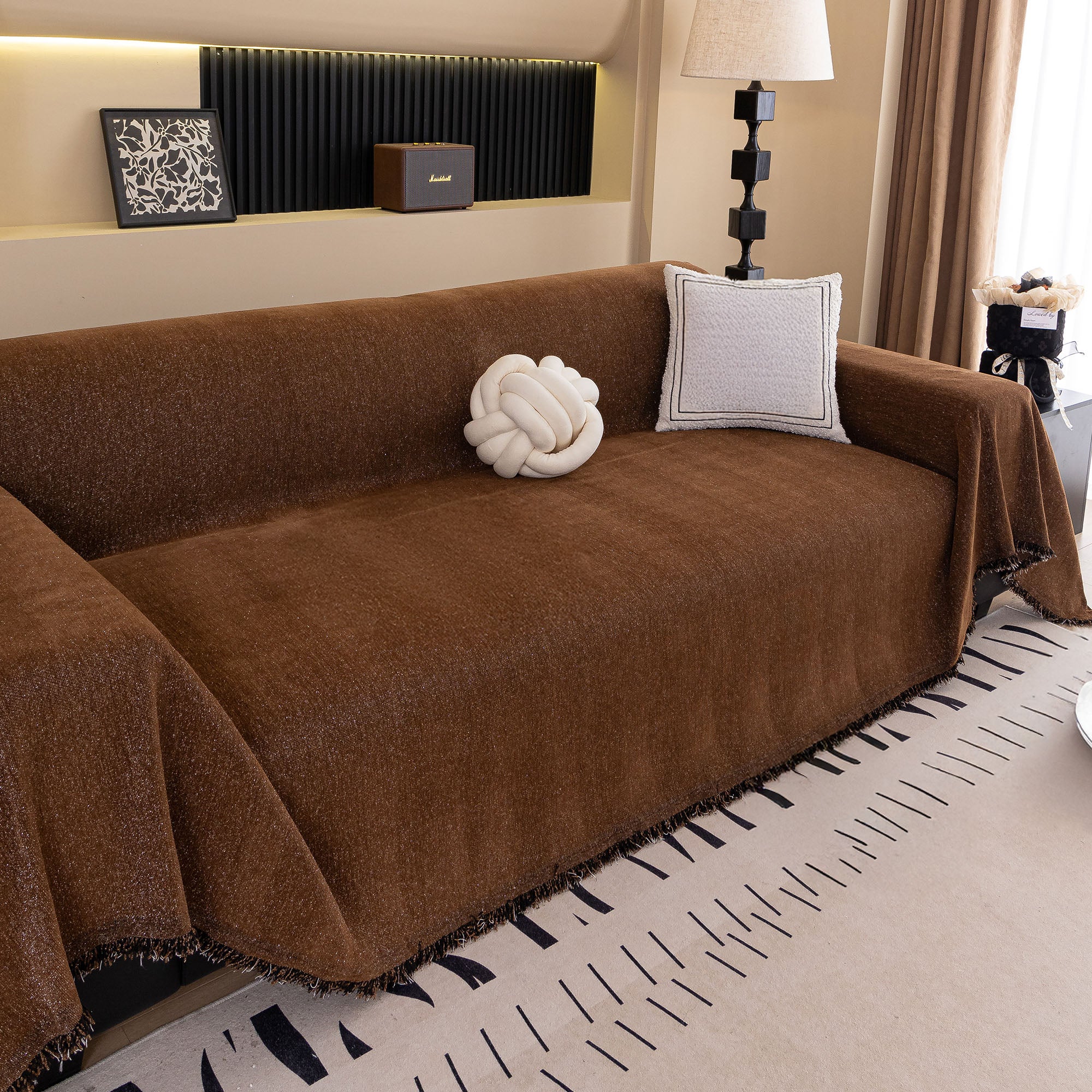Modern Herringbone Plush Sofa Cover - Pet Friendly Durable Couch Protector with Woven Minimalist Design | Perfect for Living Room, Bedroom & Home Decor