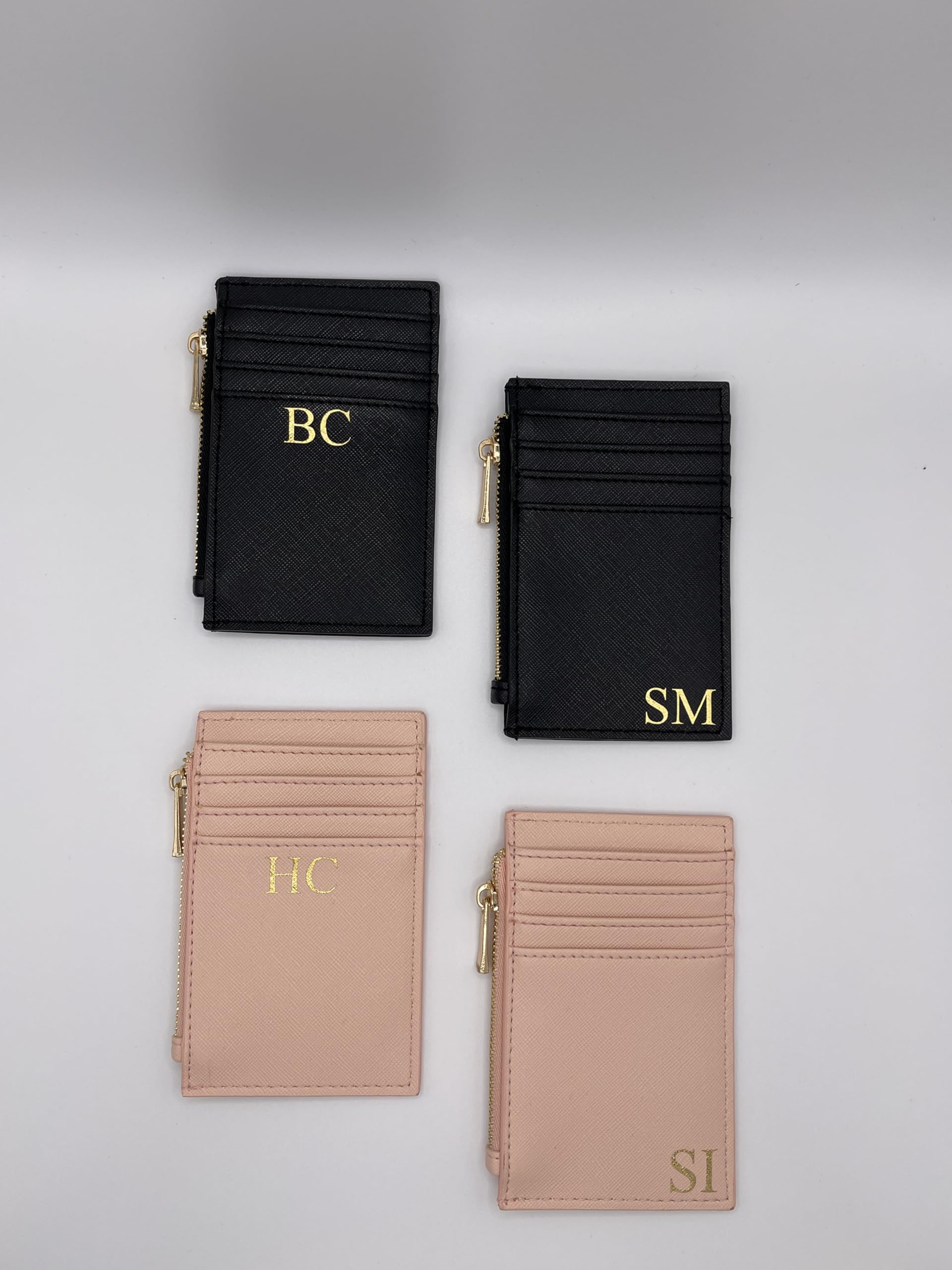 Personalized Monogram Wallet for Women & Men - RFID Blocking Slim Card Holder with Gold Zipper (Black) - Perfect for Travel, Business & Everyday Use