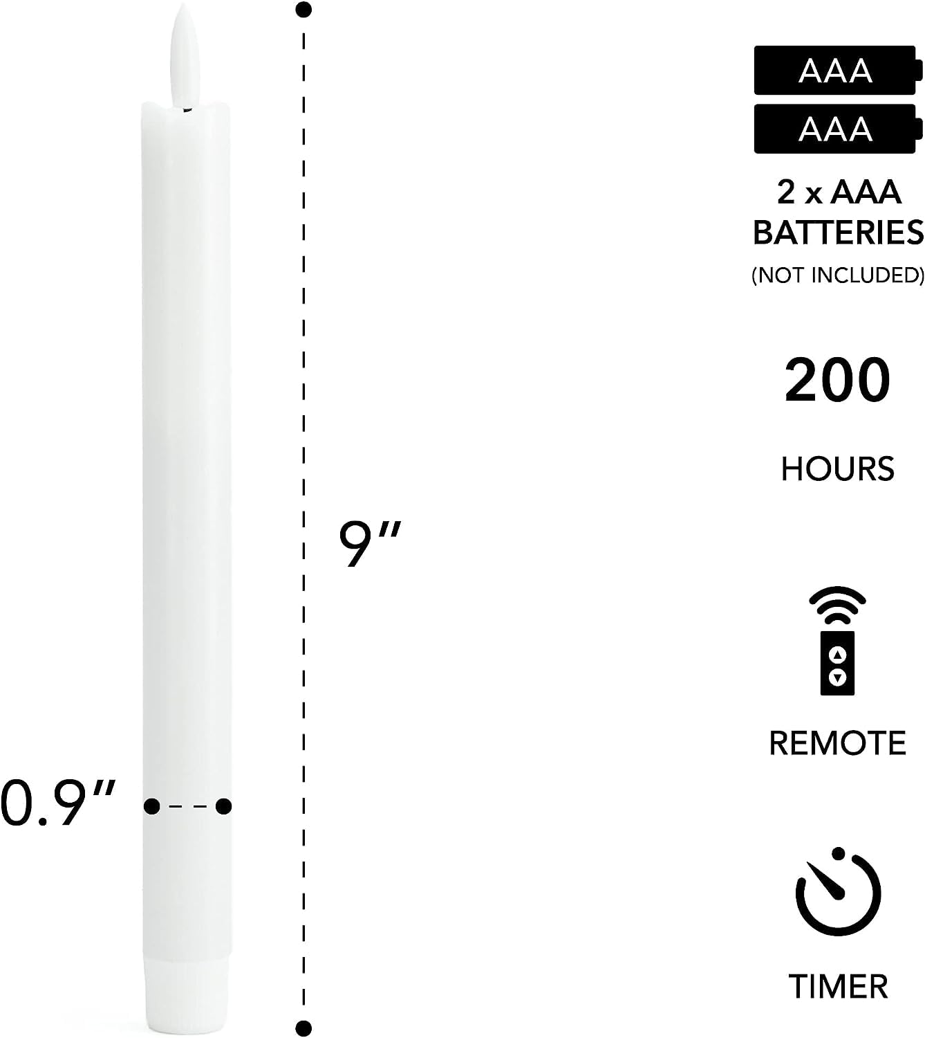 Flameless LED Taper Candles Set of 6 - Battery Operated Remote Control Candles with 3D Flickering Flame & Real Wax Coating for Windows, Home Decor, Christmas, Weddings & Romantic Ambiance