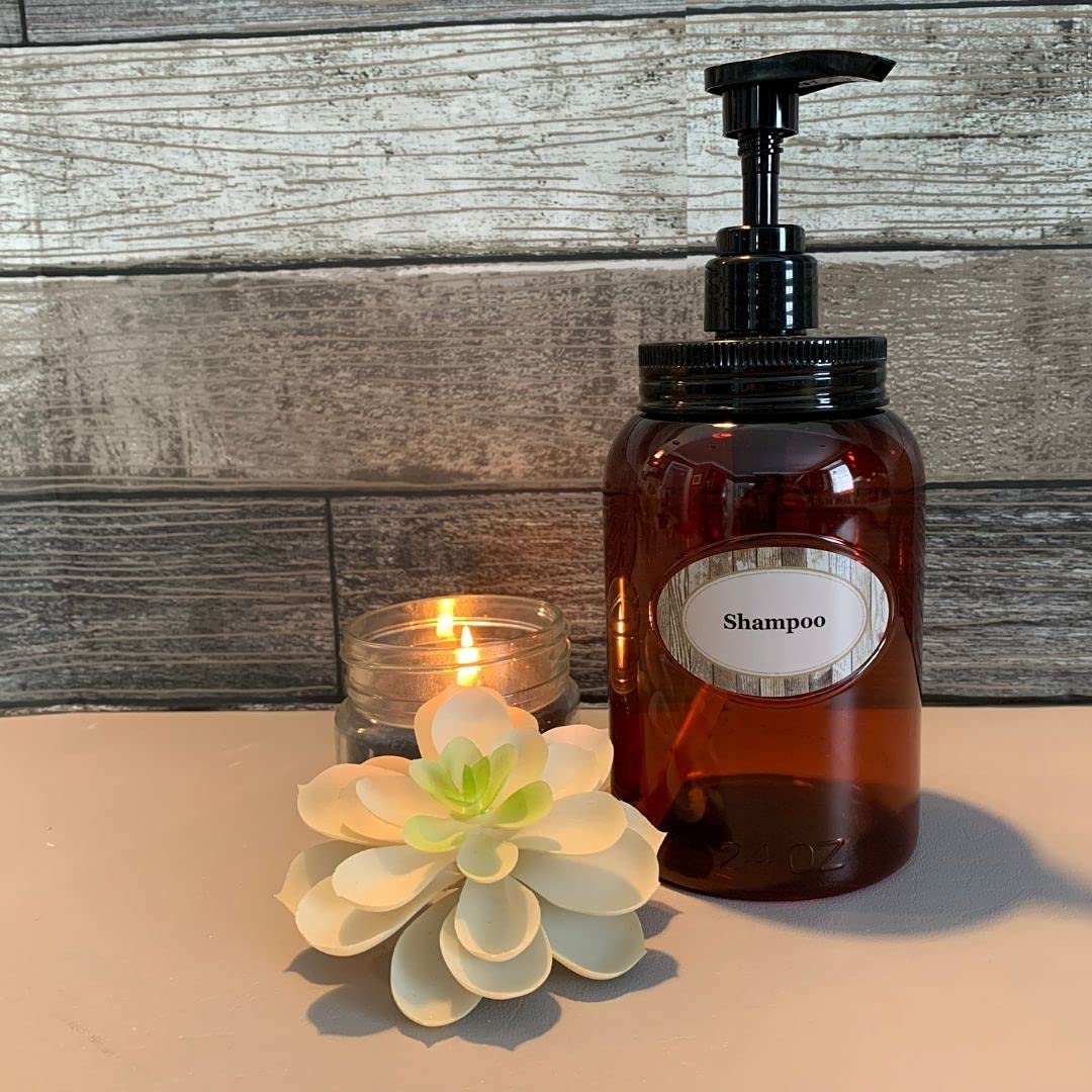 Bottiful Home - Set of 4 Amber 24oz Wide Mouth Plastic Refillable Pump Dispenser Bottles for Shampoo, Conditioner, Body Wash, Lotion & Dish Soap | Leak-Proof & Durable | Perfect for Bathroom, Kitchen & Laundry Organization