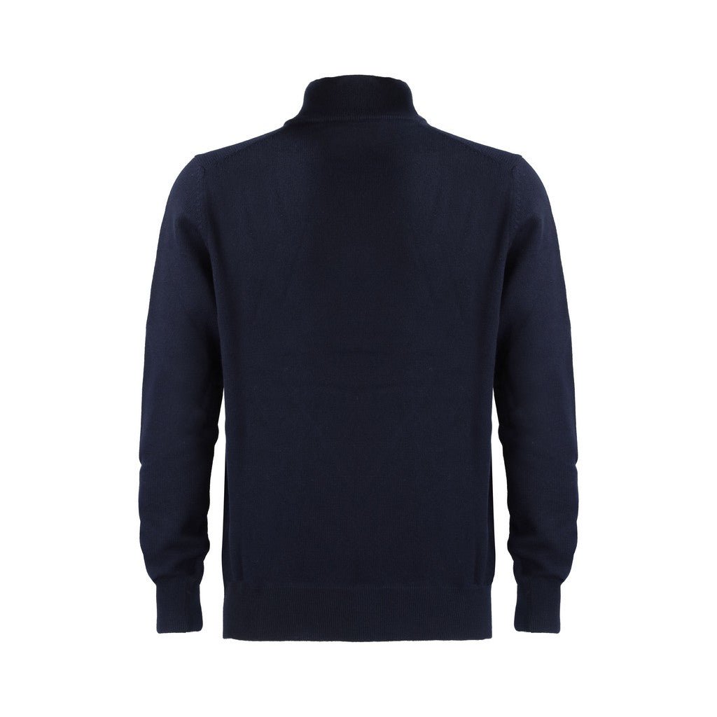 Premium GRAN SASSO Extra Fine Merino Wool Mock Neck Zip-Up Sweater for Men - Navy Blue | Warm & Soft Winter Pullover for Casual Wear & Outdoor Activities