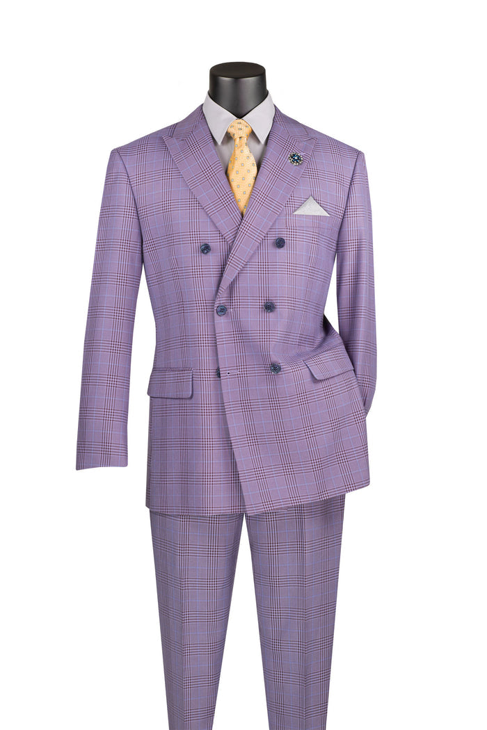 Light Purple 2-Piece Double Breasted Windowpane Suit for Men - Formal Business Attire & Wedding Outfit - DRW 2 | Perfect for Office Meetings, Job Interviews & Special Occasions