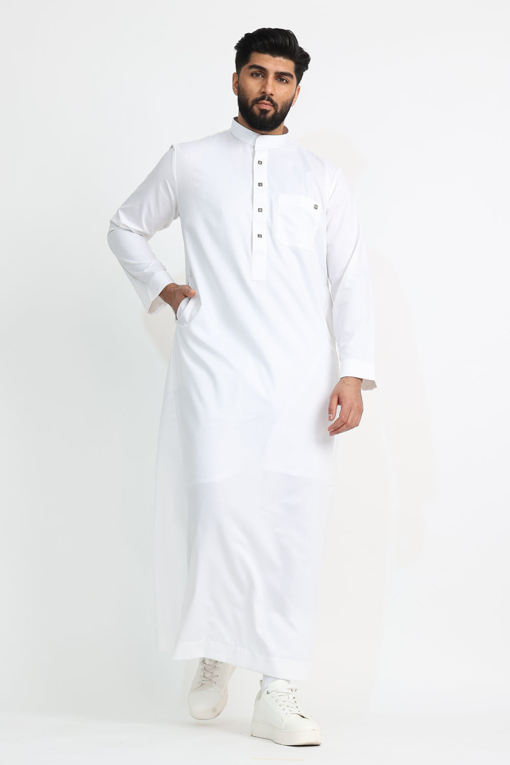 J1516 White Saudi Collar - Elegant Embroidered Islamic Thobe Neckline for Men | Perfect for Eid, Ramadan & Special Occasions
