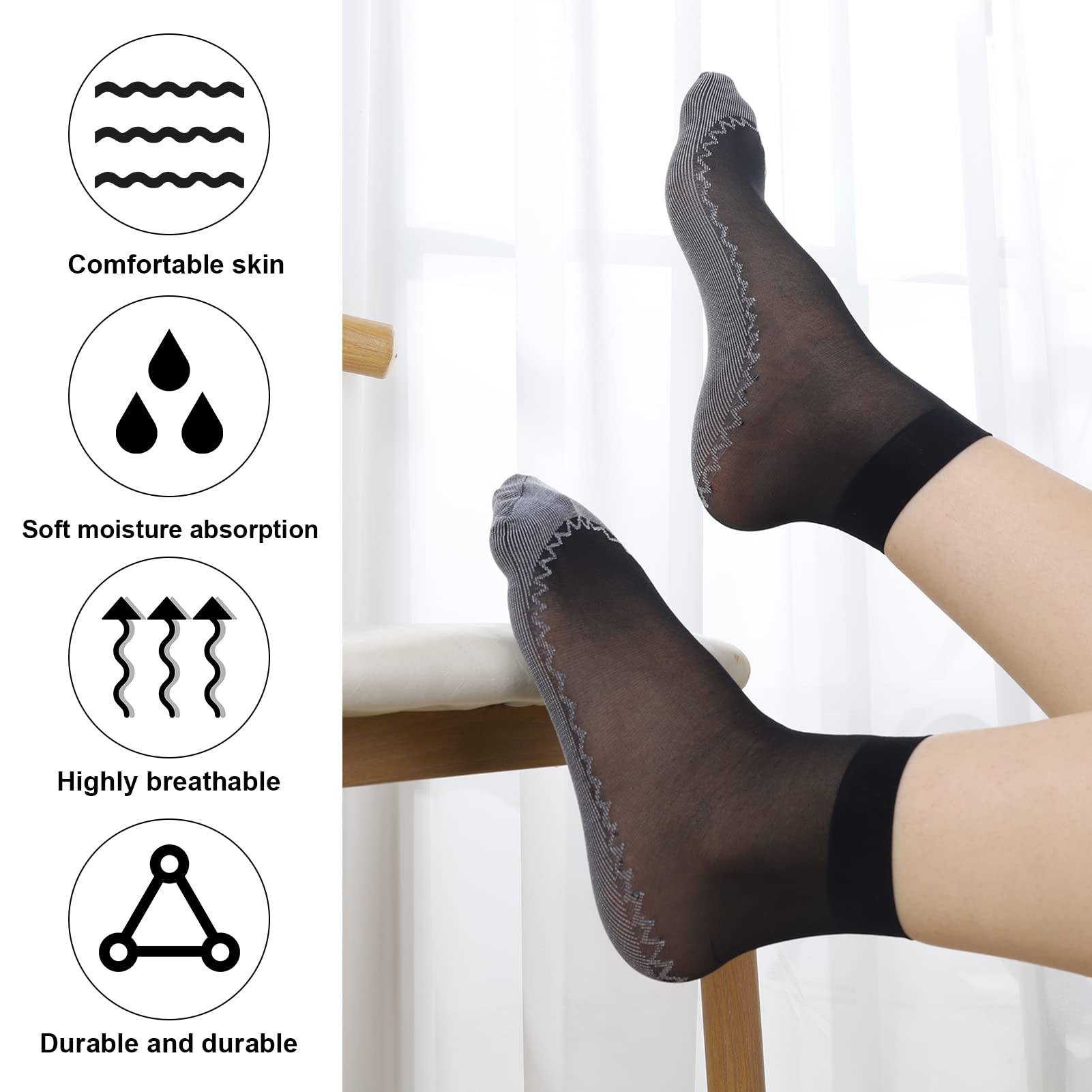 Firtink 20 Pairs Women's Nylon Ankle Socks - Anti-Slip Cotton Sole, Sheer Silky & Reinforced Toe Invisible Socks for Women & Girls | Perfect for Work, Casual Wear & Sneakers