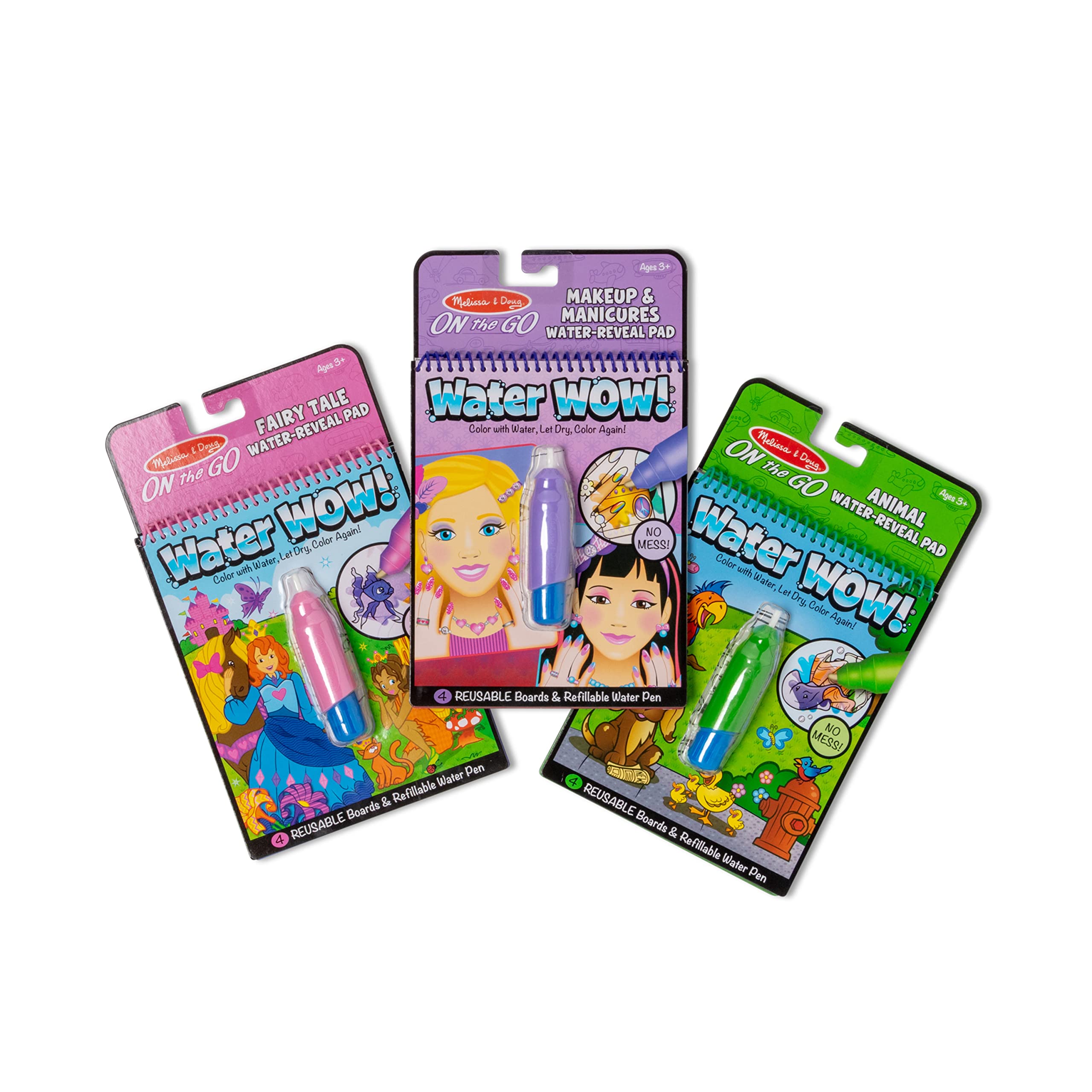 Melissa & Doug On the Go Water Wow! Reusable Water-Reveal Activity Pads 3-Pack - Makeup, Fairy Tales & Animals | Travel Toys, Party Favors & Stocking Stuffers | Mess-Free Coloring Books for Kids Ages 3+ | Perfect for Road Trips, Airplane Travel & Quiet Time Activities