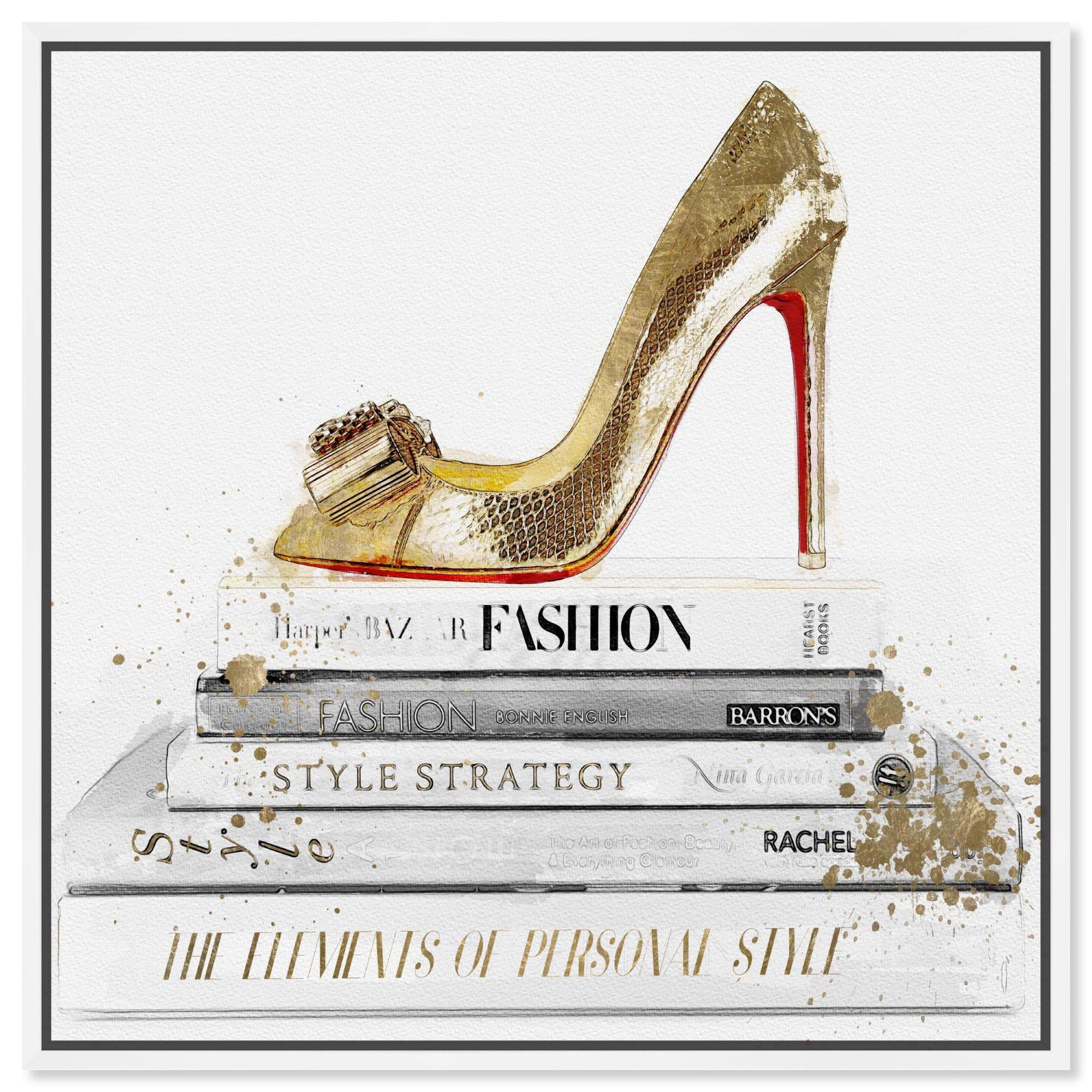 Oliver Gal Artist Co. Red Sole Shoes Framed Wall Art - 16x16 Inch Fashion Glam Canvas Print in Gold & White - Perfect for Home Décor, Bedroom & Office Wall Decor