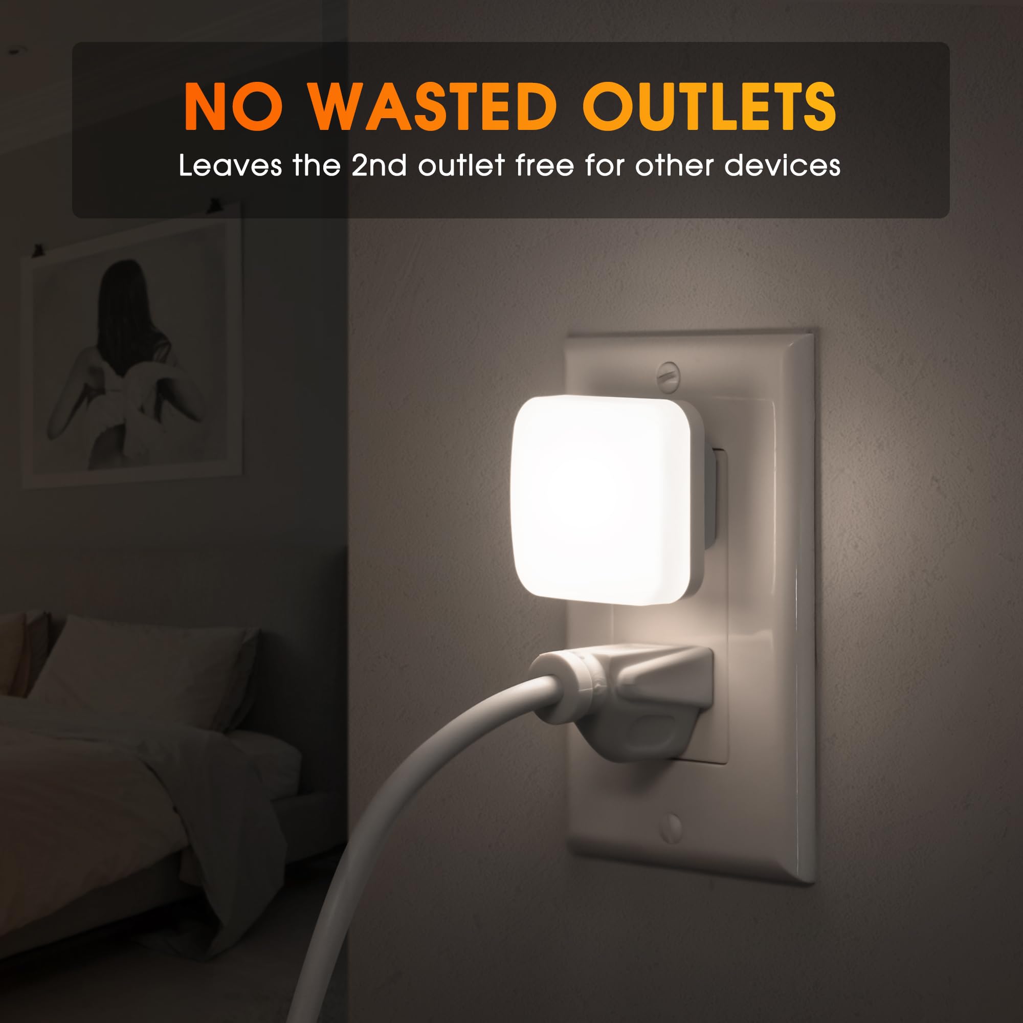 LED Night Lights Plug into Wall with Light Sensor, Dusk to Dawn 0.3W Square Night Light for Kids - 5000K Cool White Nightlight for Bathroom, Bedroom, Kitchen (2 Pack) - Perfect for Nurseries, Hallways & Safe Nighttime Navigation
