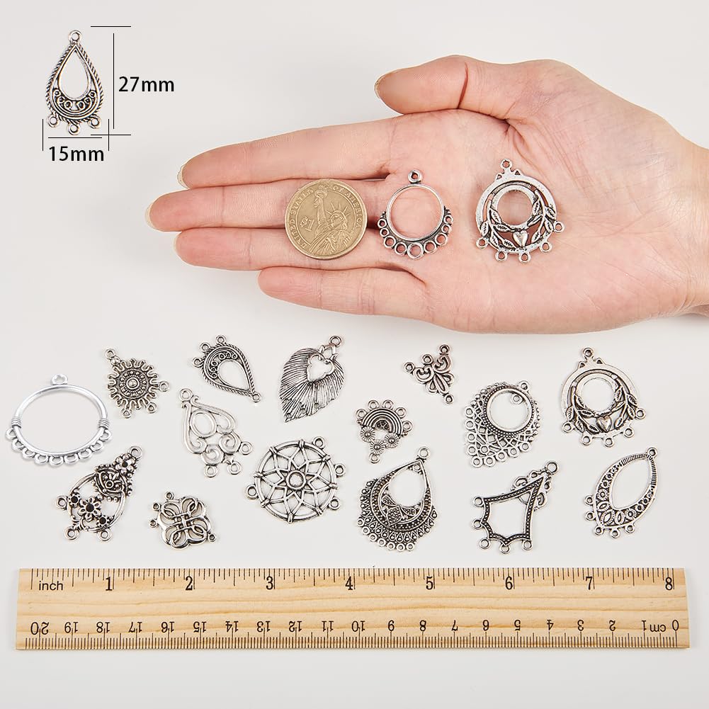 SUNNYCLUE 64Pcs Tibetan Style Earring Charms - Antique Silver Jewelry Connectors for DIY Earrings, Necklaces & Bracelets - Perfect for Boho, Ethnic & Handmade Jewelry Making