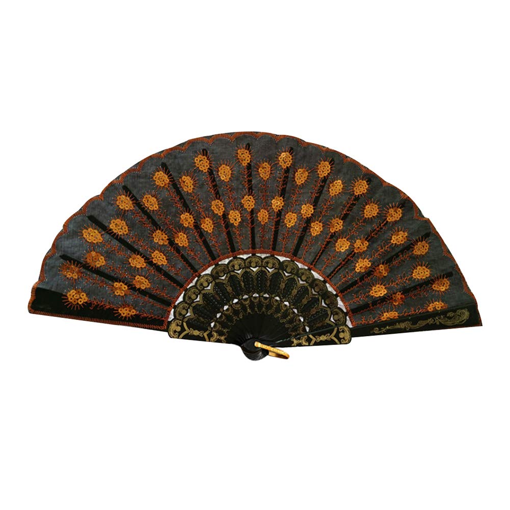 ONWRACE Folding Hand Fan - Peacock Tail Sequin Pattern Handheld Fan for Women, Wedding Party Decor, Summer Cooling Accessory - Perfect for Outdoor Events, Beach Trips and Bridal Showers (Orange)