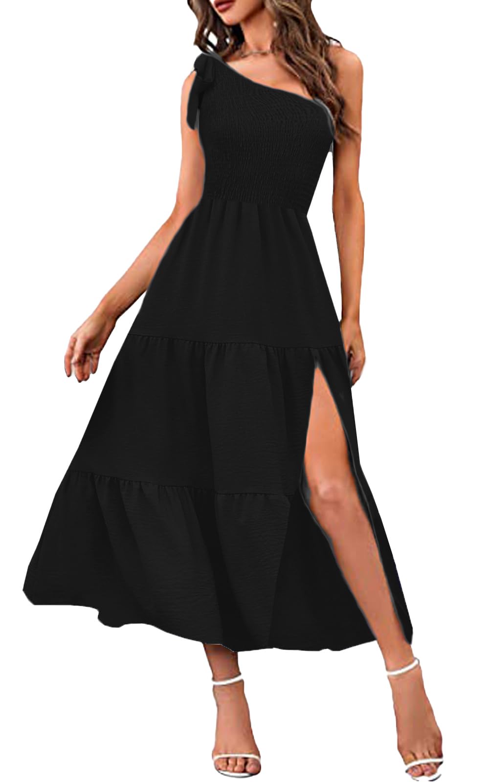 GOLDSTITCH Women's One Shoulder Long Maxi Dress - Sleeveless Summer Beach Party & Wedding Guest Dress with High Slit | Perfect for Vacations, Date Nights & Special Occasions