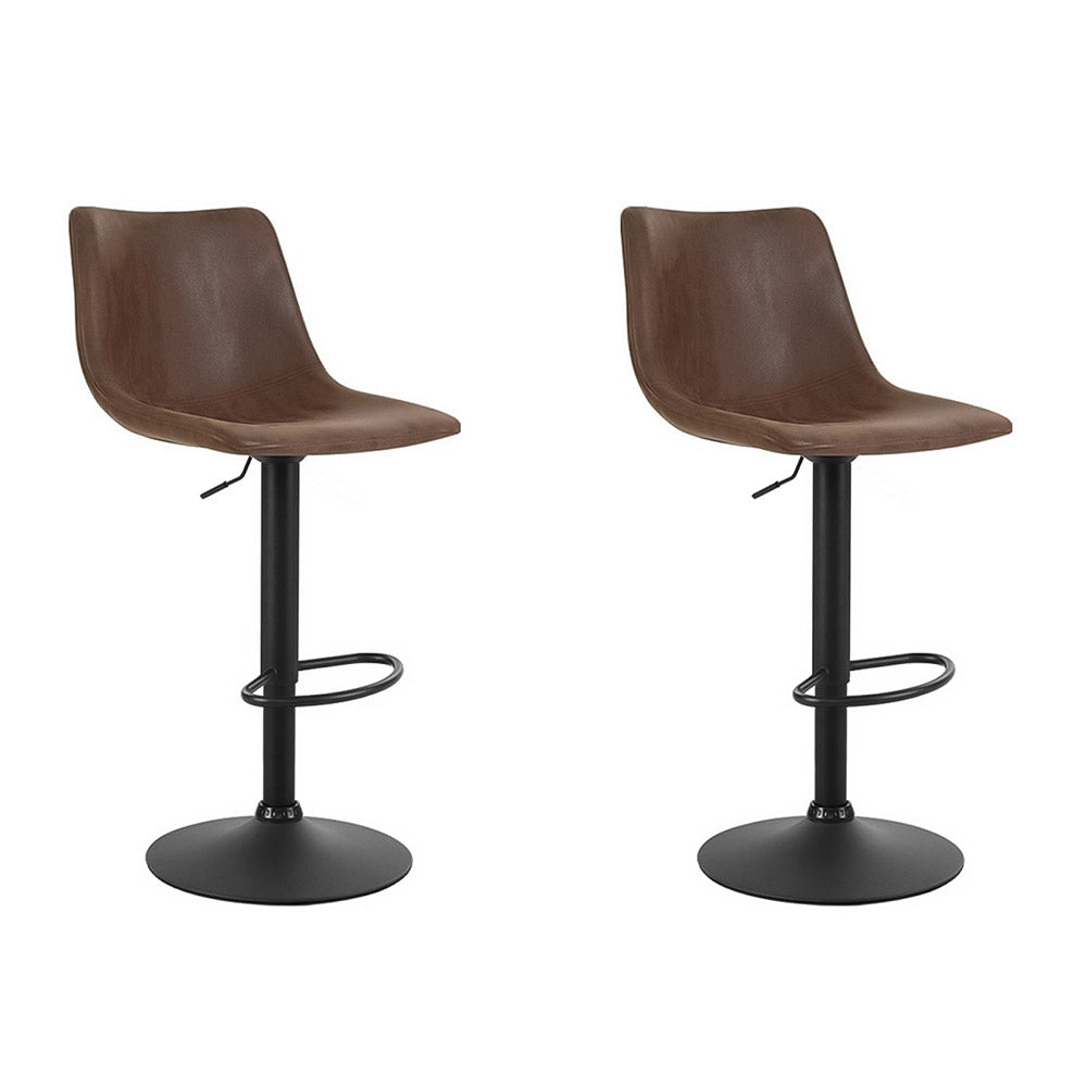 Vintage Brown Leather Swivel Bar Stools with Gas Lift - Perfect for Kitchen Islands, Home Bars & Dining Areas