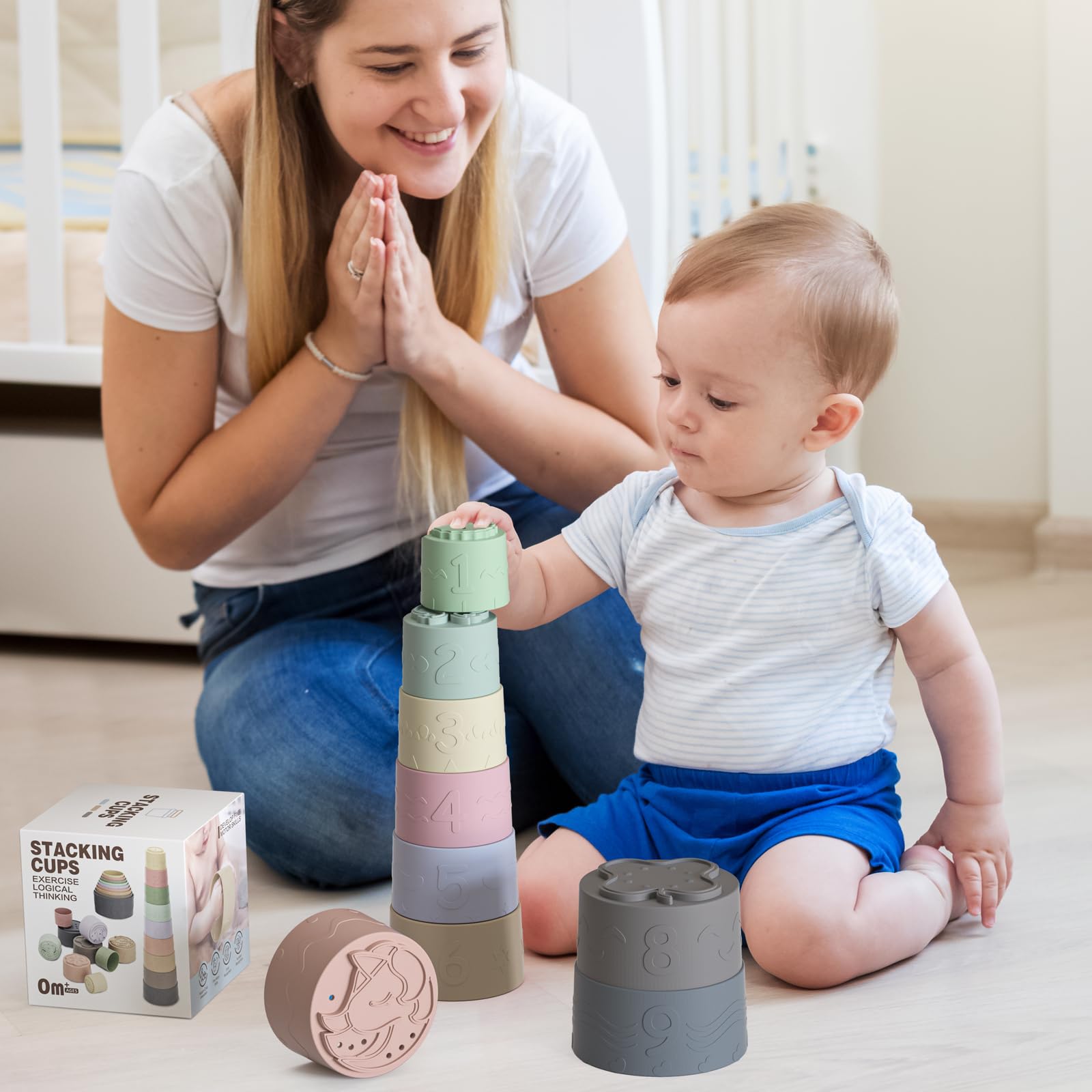 Baby Stacking Cups - Soft Silicone Teething Toys for 6-18 Months | Montessori Sensory Development | Bath & Playtime Fun