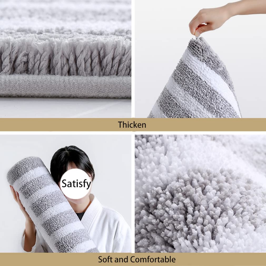 Premium Non-Slip Striped Microfiber Bath Rug - Super Absorbent & Machine Washable Bath Mat (16