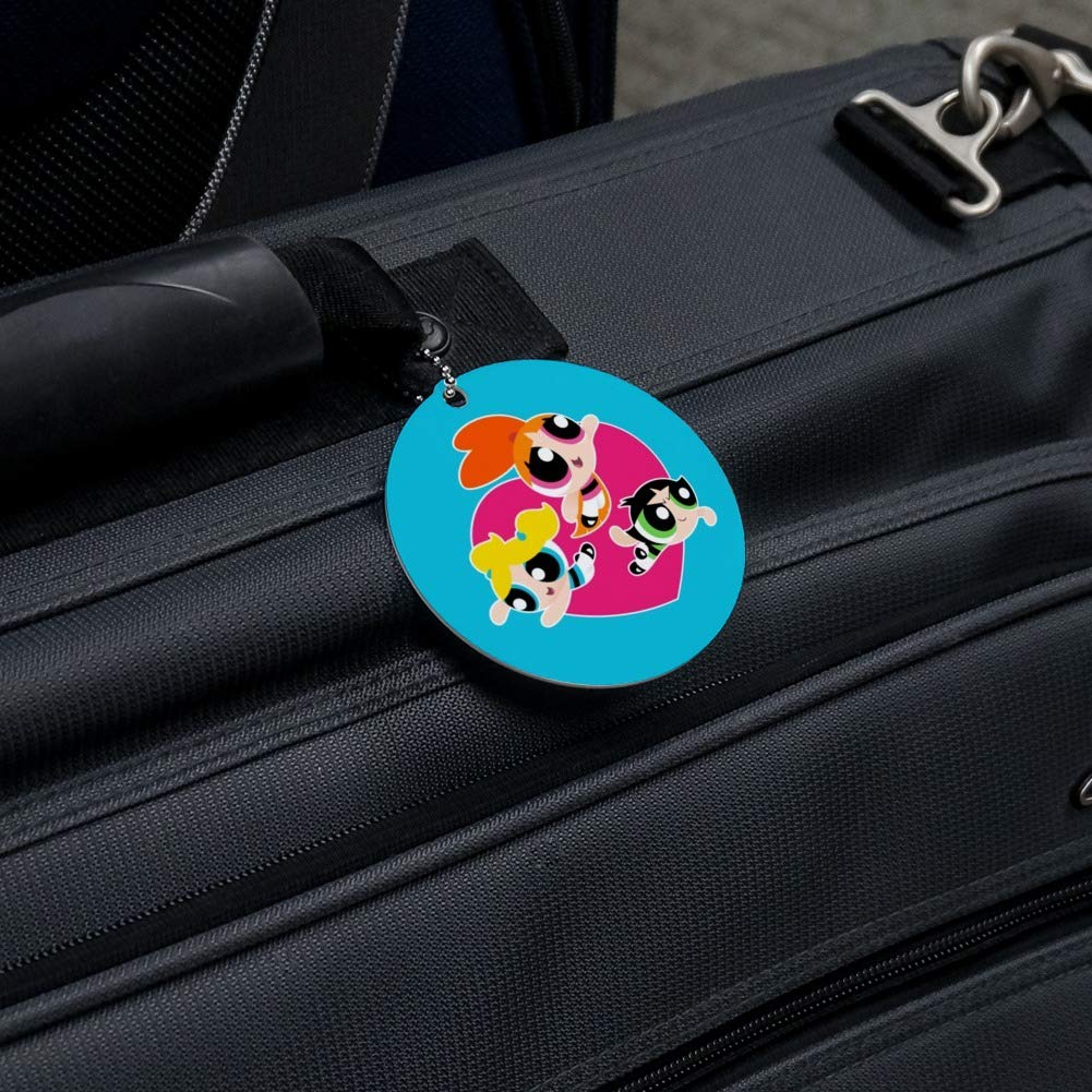 Powerpuff Girls Heart-Shaped Luggage ID Tag - Cute Round Suitcase Name Tag for Carry-On Bags - Perfect for Travel, Backpacks, and Kids' Luggage Identification