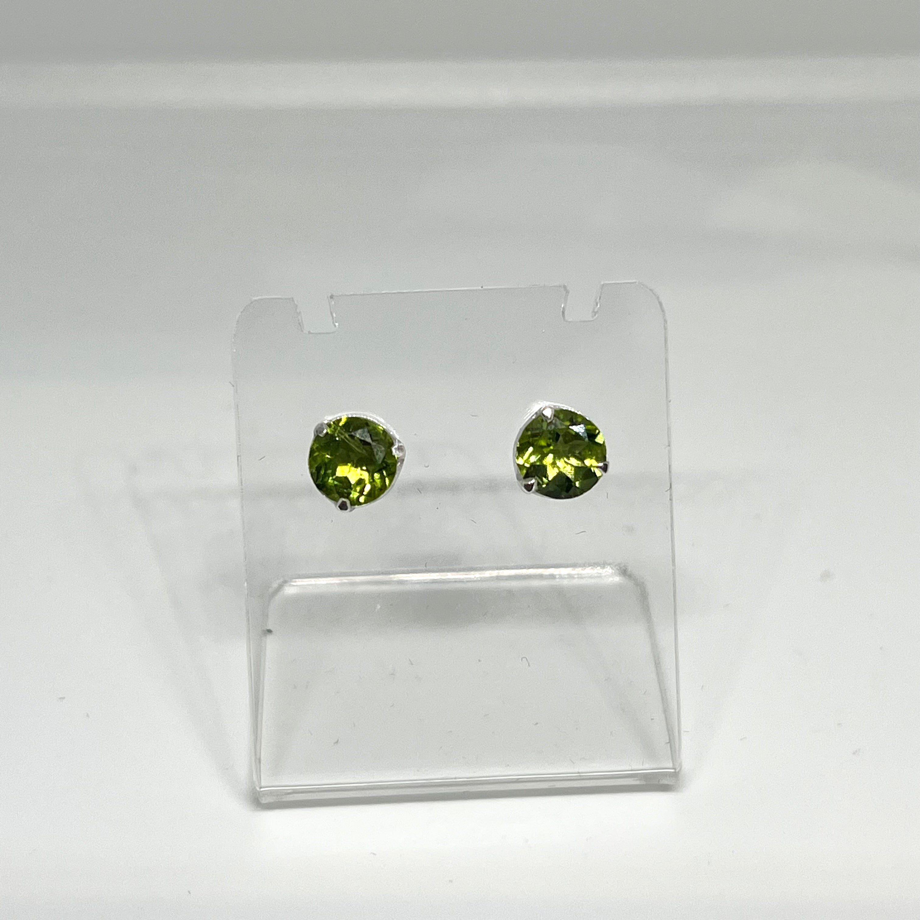 Peridot Round Faceted Gemstone Stud Earrings - 7mm 3-Prong Set (PSE006) | Dainty Green Jewelry for Women, Perfect for Everyday Wear & Special Occasions