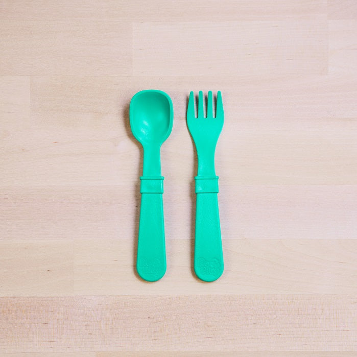 Re Play Fork & Spoon Set - BPA-Free Toddler Utensils for Kids - Durable Plastic Baby Feeding Set for Travel, Daycare & Home Use