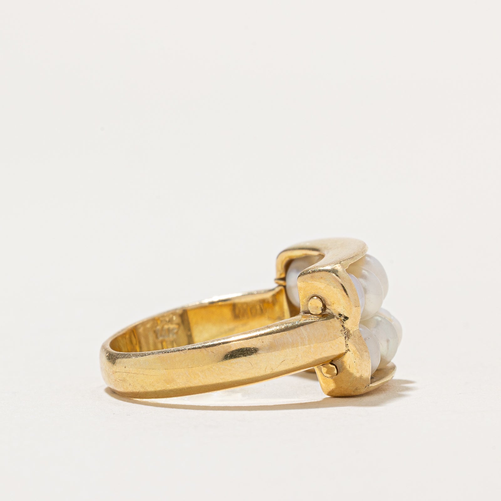 Elegant Double Row Pearl Ring with Button Design - Size 5.75 | Perfect for Weddings, Parties & Special Occasions