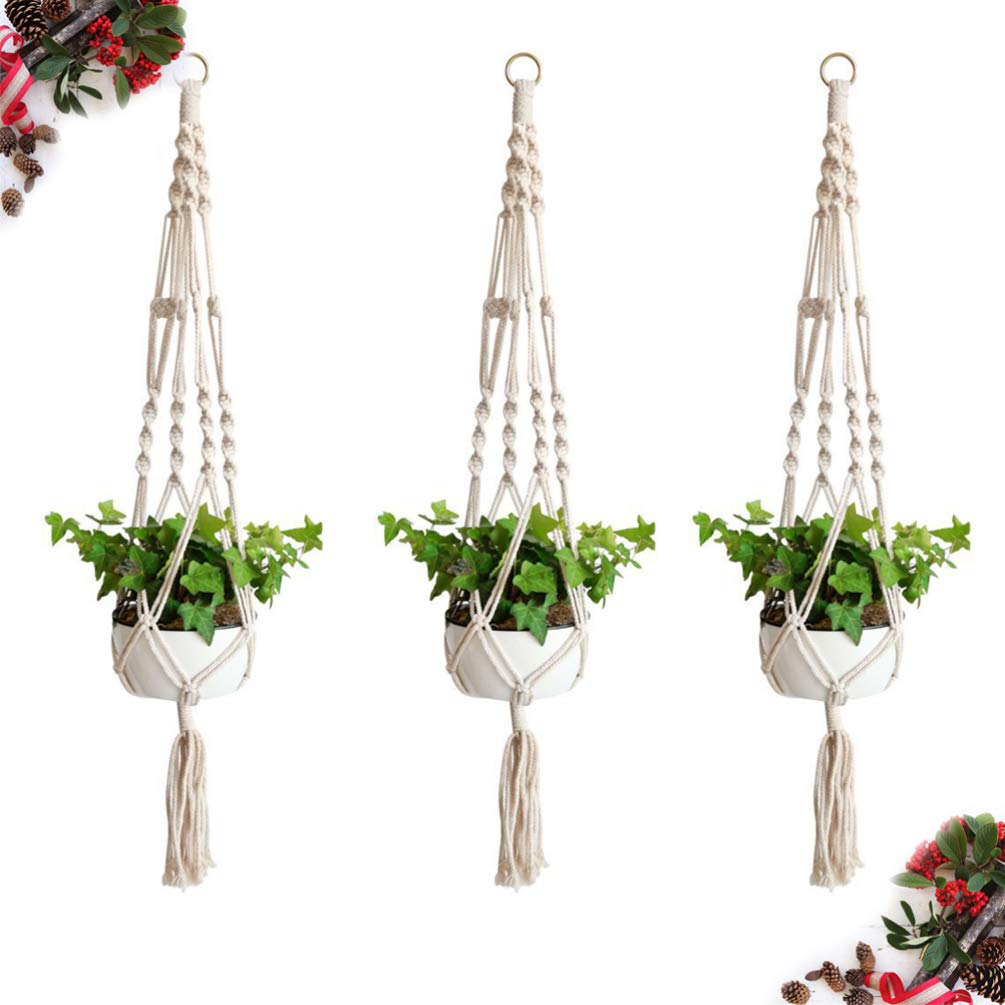 Cabilock 3-Piece Wall Mounted Planter Set - Macrame Hanging Planters for Spider Plants, Indoor Flowers & Houseplants - Short Hanging Pots with Sling Basket (Perfect for Living Room, Bedroom, Balcony & Office Decor)
