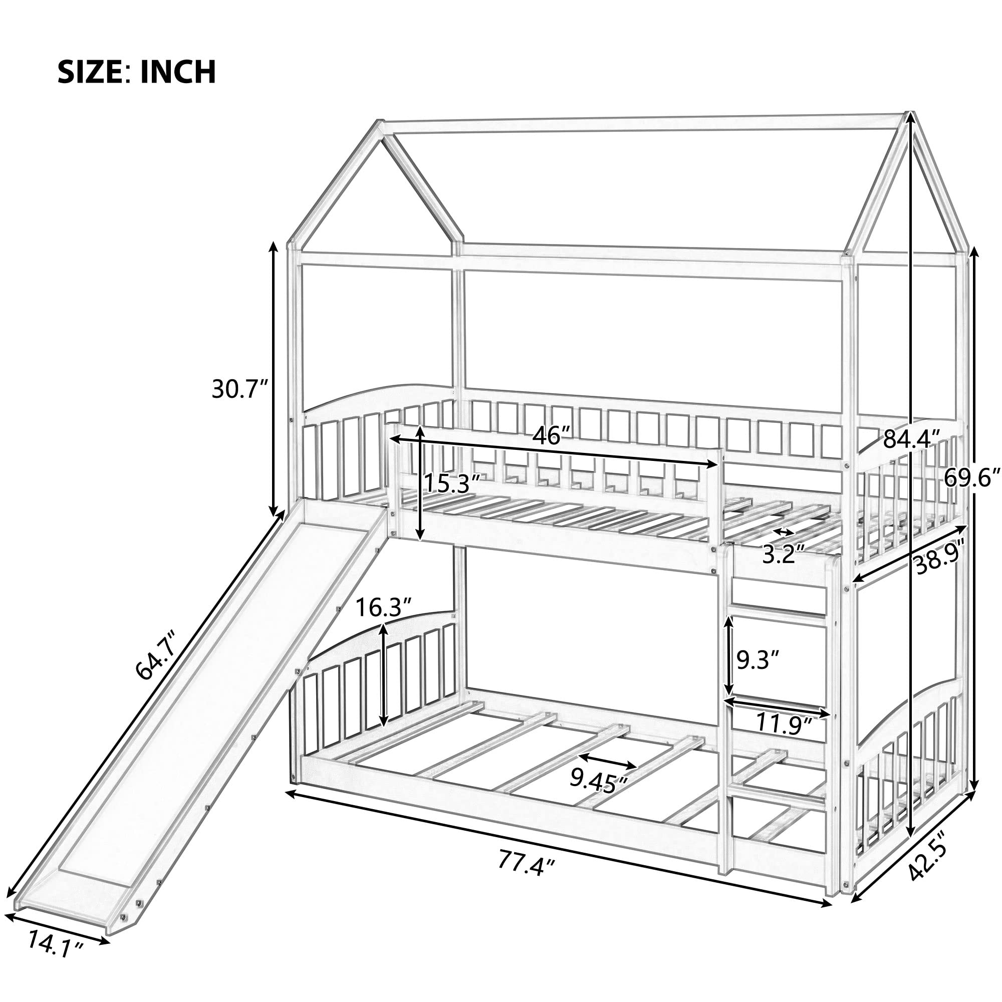 Bellemave Twin Over Twin Bunk Bed with Slide - Kids Playhouse Bunk Bed for Boys & Girls - Fun & Safe Toddler Bedroom Furniture (White) - Perfect for Small Spaces, Shared Rooms & Play Areas
