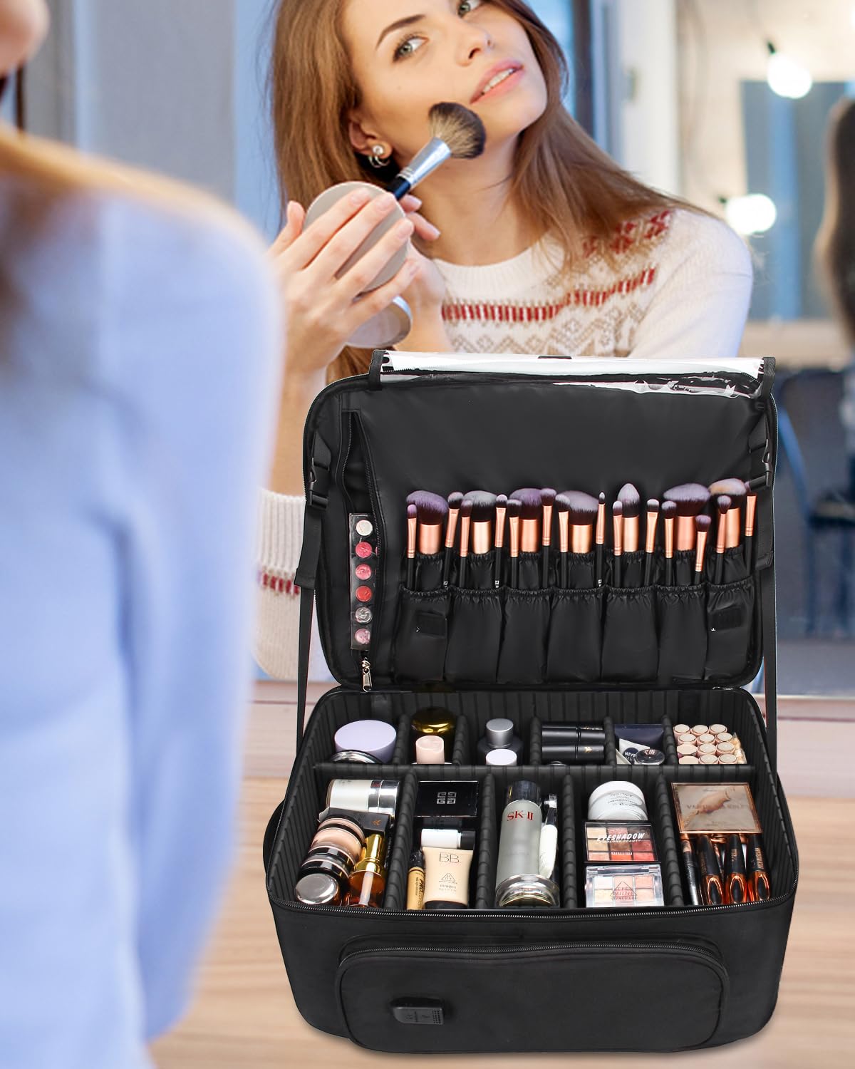 Relavel Rolling Makeup Case Backpack - Large Wheel Cosmetic Train Case Organizer with 4 Makeup Bags | Perfect for Travel, Salon Professionals & Makeup Artists