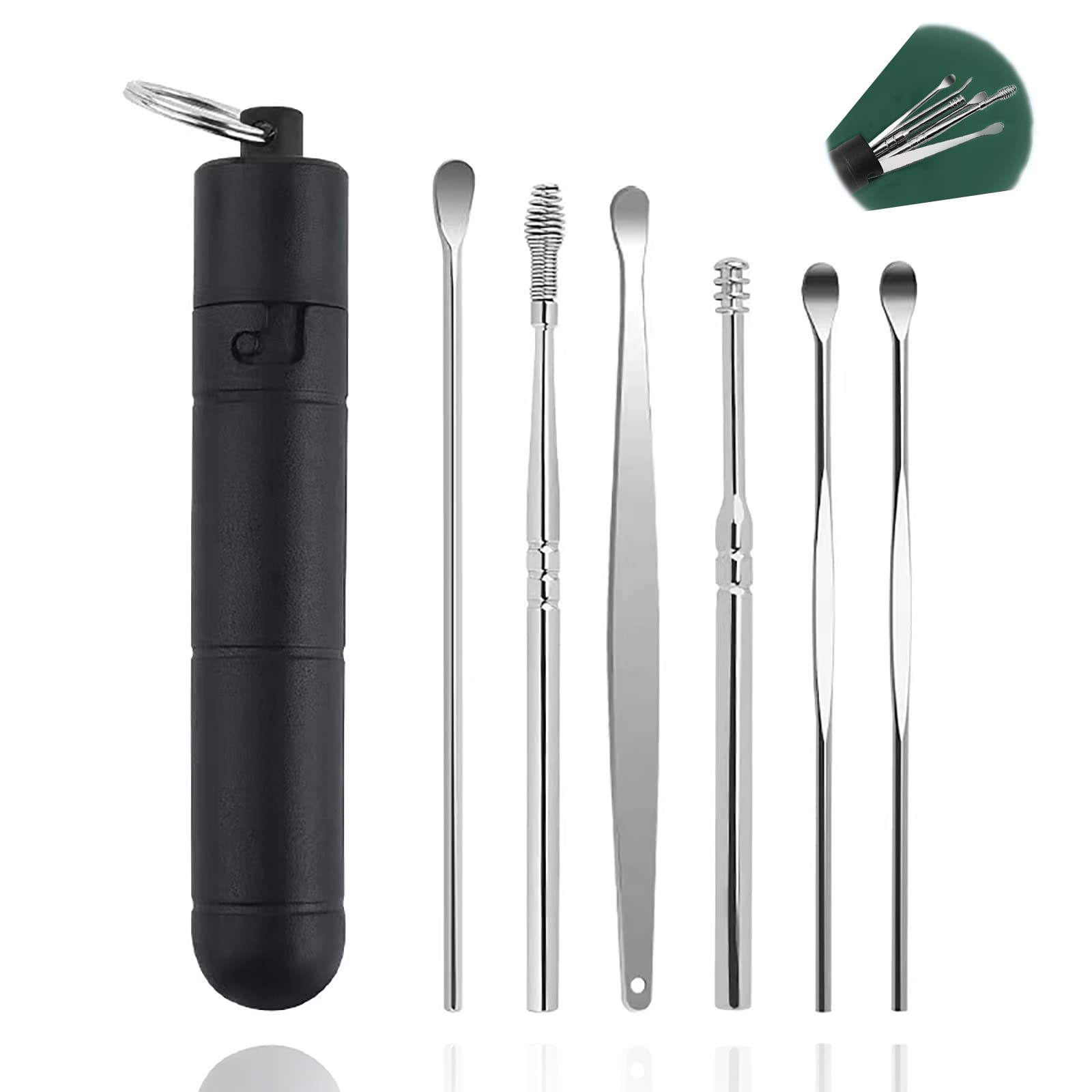 7PCS Professional Ear Wax Removal Kit - Reusable Spiral Ear Cleaner Tools with Curette for Safe Earwax Removal | Perfect for Home Use, Travel & Personal Hygiene Care